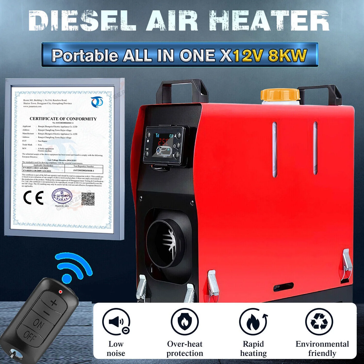 Diesel Air Heater 8KW 12V All-in-One LCD Thermostat Tent Motorhome Truck Trailer