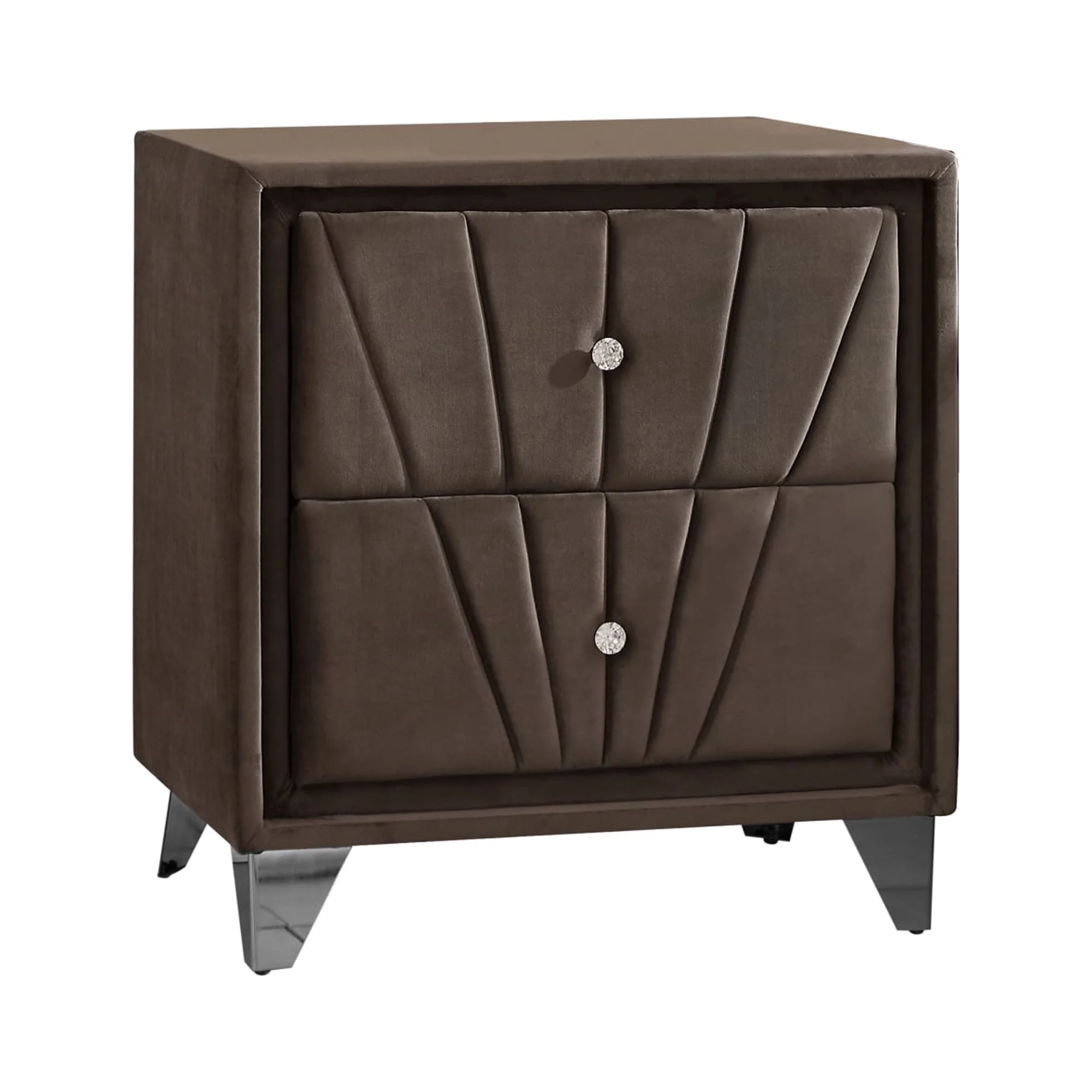 B108 King bed with one nightstand, Beautiful line stripe cushion headboard , strong wooden slats + metal legs with Electroplate