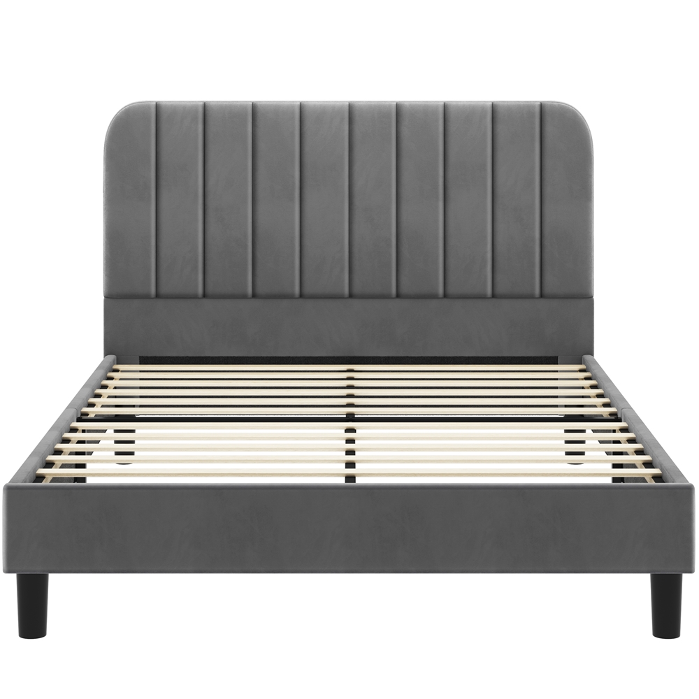 Yaheetech Upholstered Platform Bed with Headboard, Queen, Dark Gray