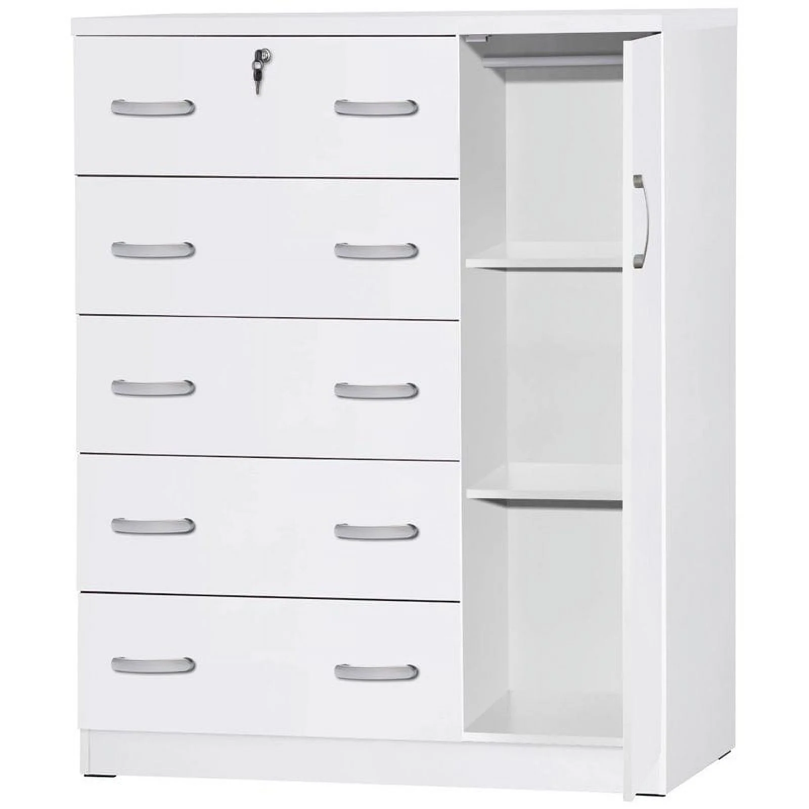 Home Square 2-Piece Set with Queen Captains Bed & Tall Chest Wardrobe in White