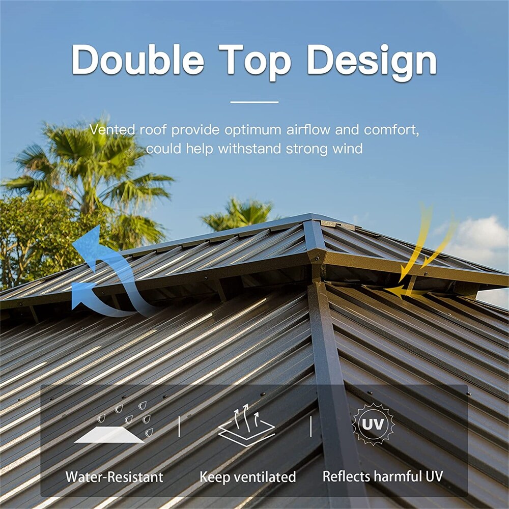 BESTCOSTY 12'x14' Aluminum Frame Canopy with Galvanized Steel Double Roof