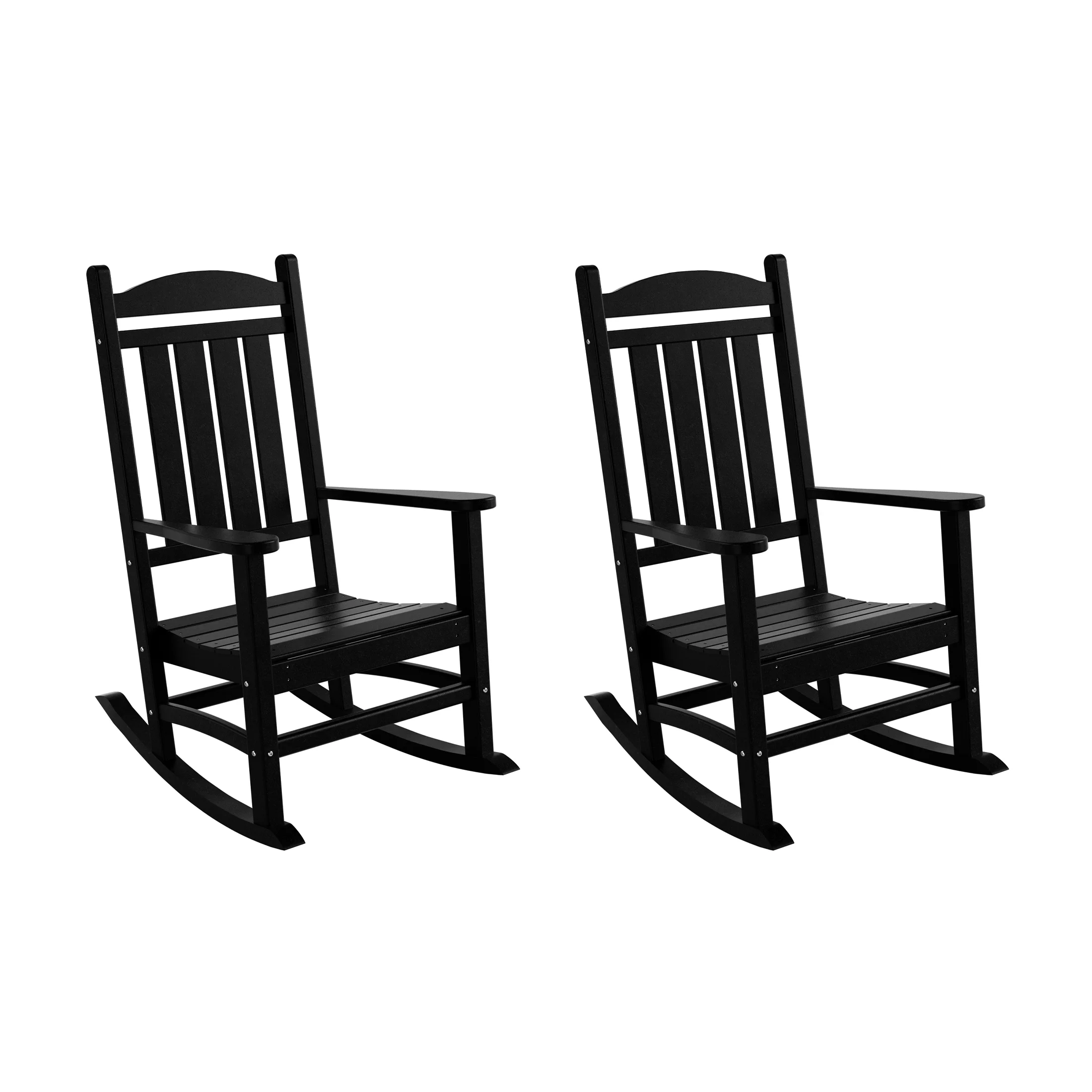 WestinTrends Malibu Outdoor Rocking Chair Set of 2, All Weather Poly Lumber Adirondack Rocker Chair with High Back, 350 Lbs Support Patio Black Rocking Chair for Porch Deck Garden Lawn