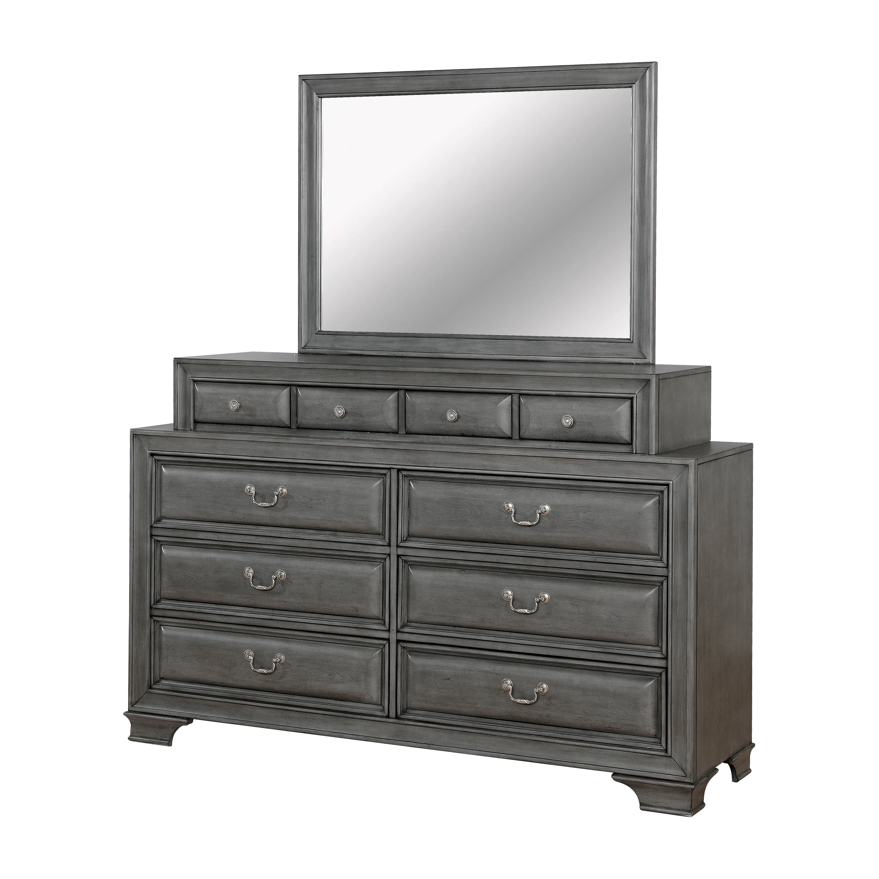 Furniture of America Damien 2-Piece Dresser and Mirror Set, Gray