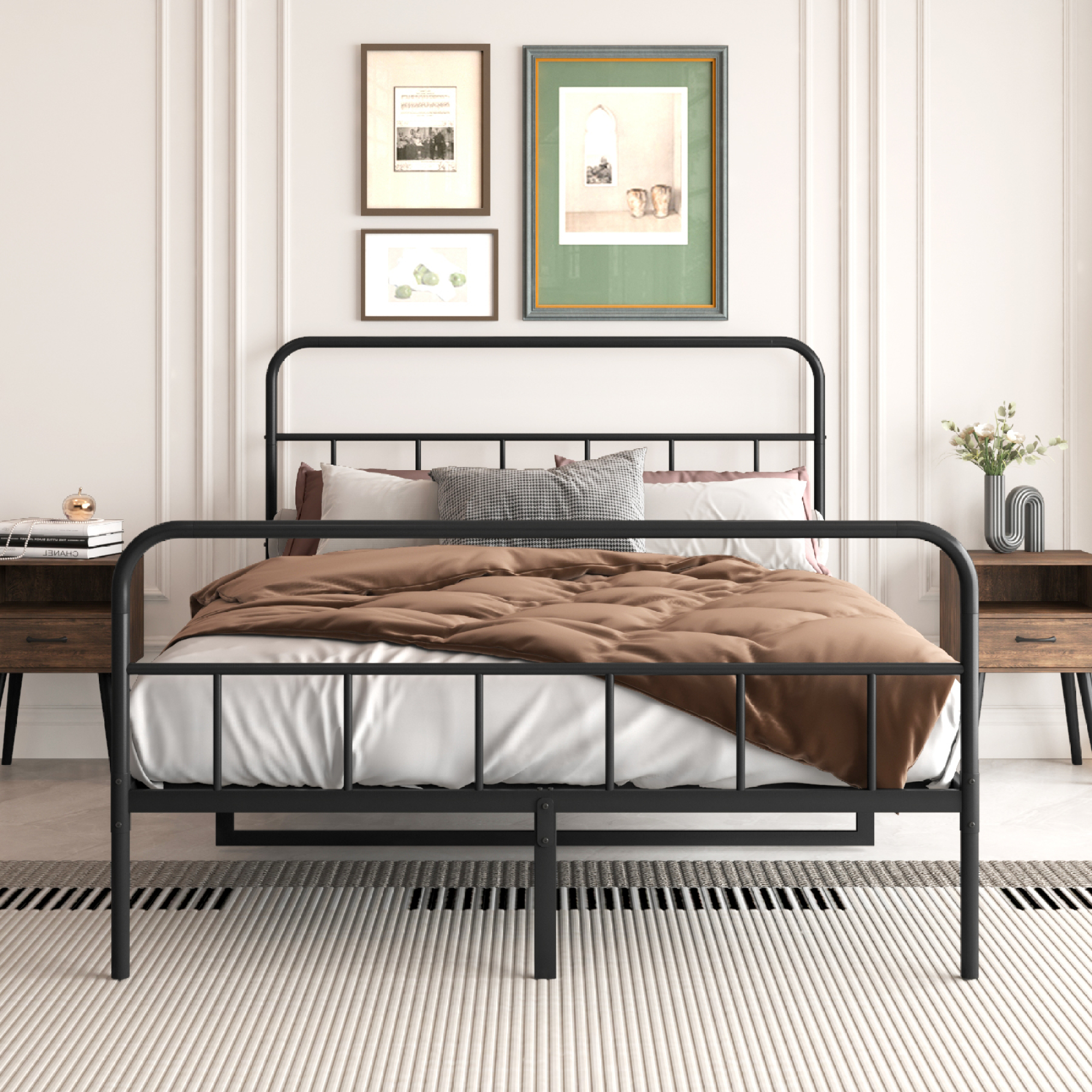 Durable Metal Platform Bed Frame with Headboard, No Box Spring Required, Full Size for Modern Bedroom Setup