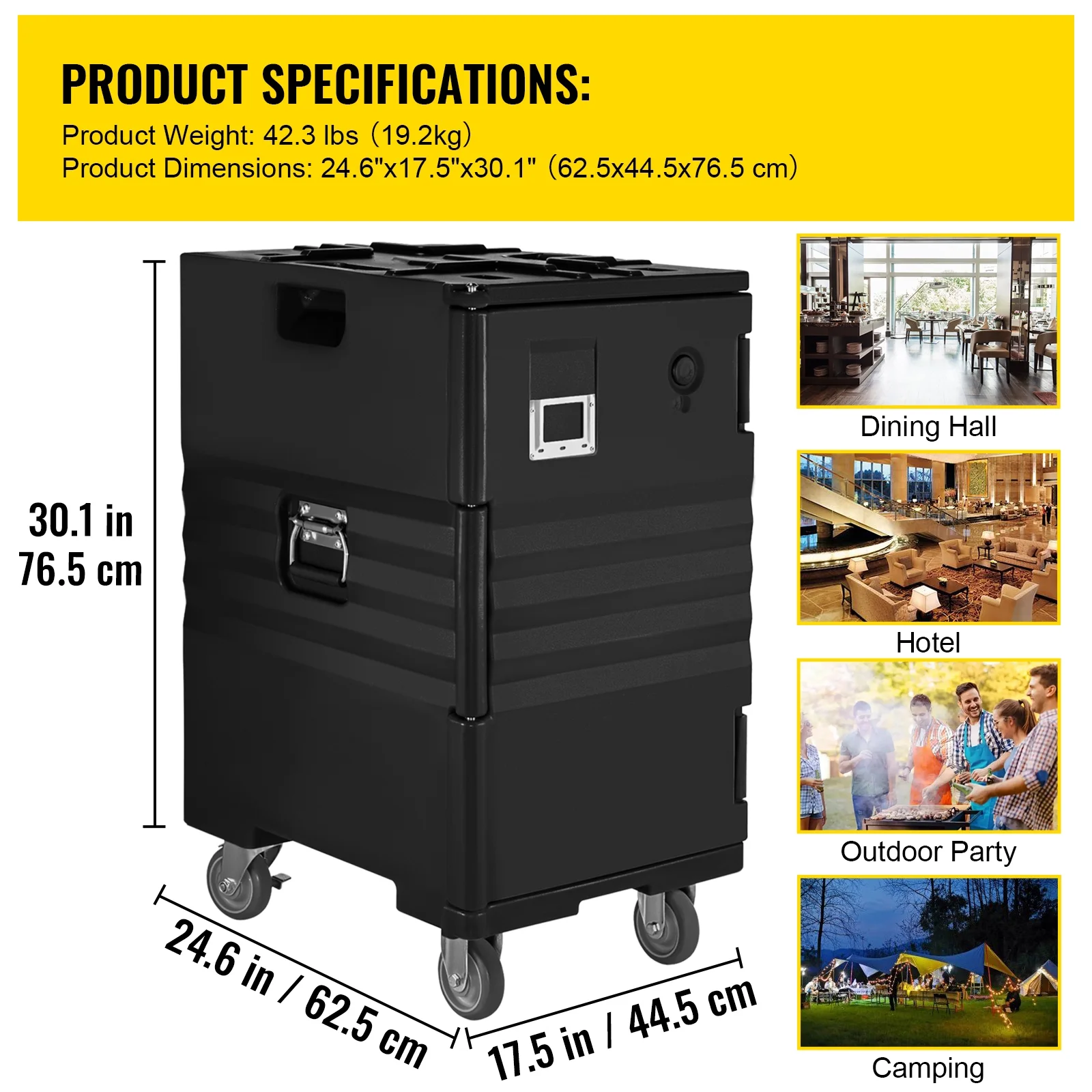 BENTISM Insulated Food Pan Carrier Front Load Catering Box w/ Wheels 109 Qt Black