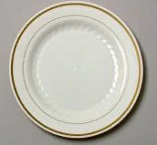 WNA Masterpiece Plastic Plates, 10 1/4in, Ivory w/Gold Accents, Round