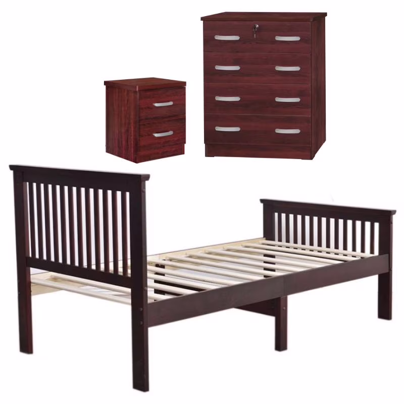Home Square 3-Piece Set with Pine Twin Bed 4-Drawer Dresser with Lock Nightstand