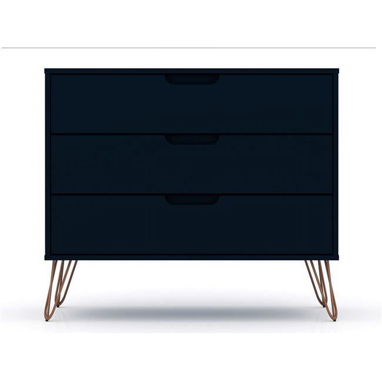 Rockefeller Mid-Century-Modern Dresser with 3- Drawers in Tatiana Midnight Blue, 28.86 x 35.24 x 17.52 in.