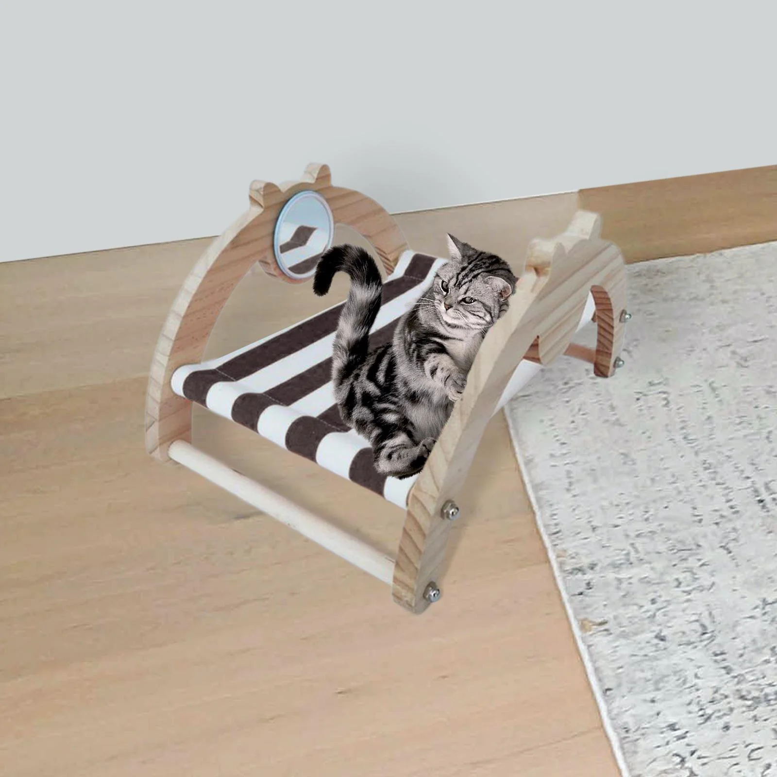 Cat Hammock Bed Cat Lounge Chair Floor Standing Large Furniture Pet Cot Cooling Bed Cats Raised Bed for Dogs Indoor Cats Puppy Brown with Mirror