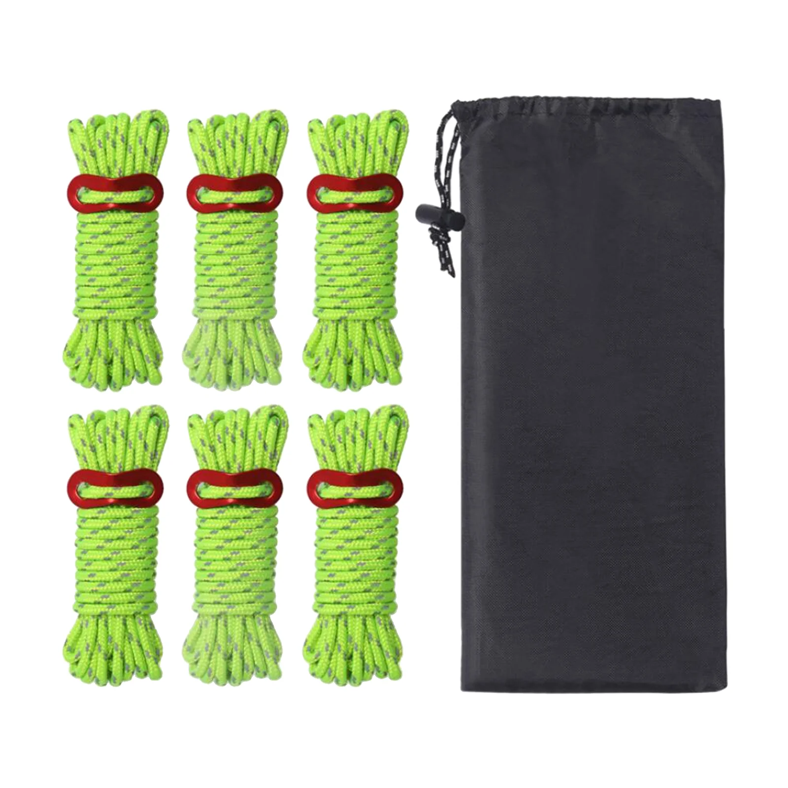 Reflective Nylon Cord, Tent Guyline Rope with Aluminum Alloy Rope Adjuster Fits Camping Hiking Backpacking, 4MM 13