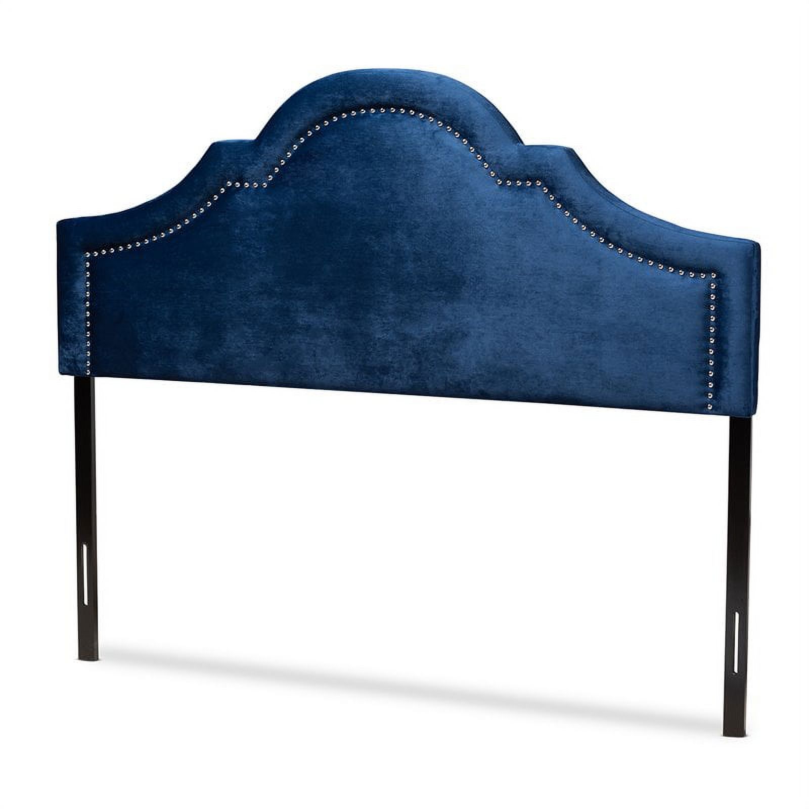 Bowery Hill Modern Velvet/Wood Queen Headboard with Adjustable Legs in Navy Blue
