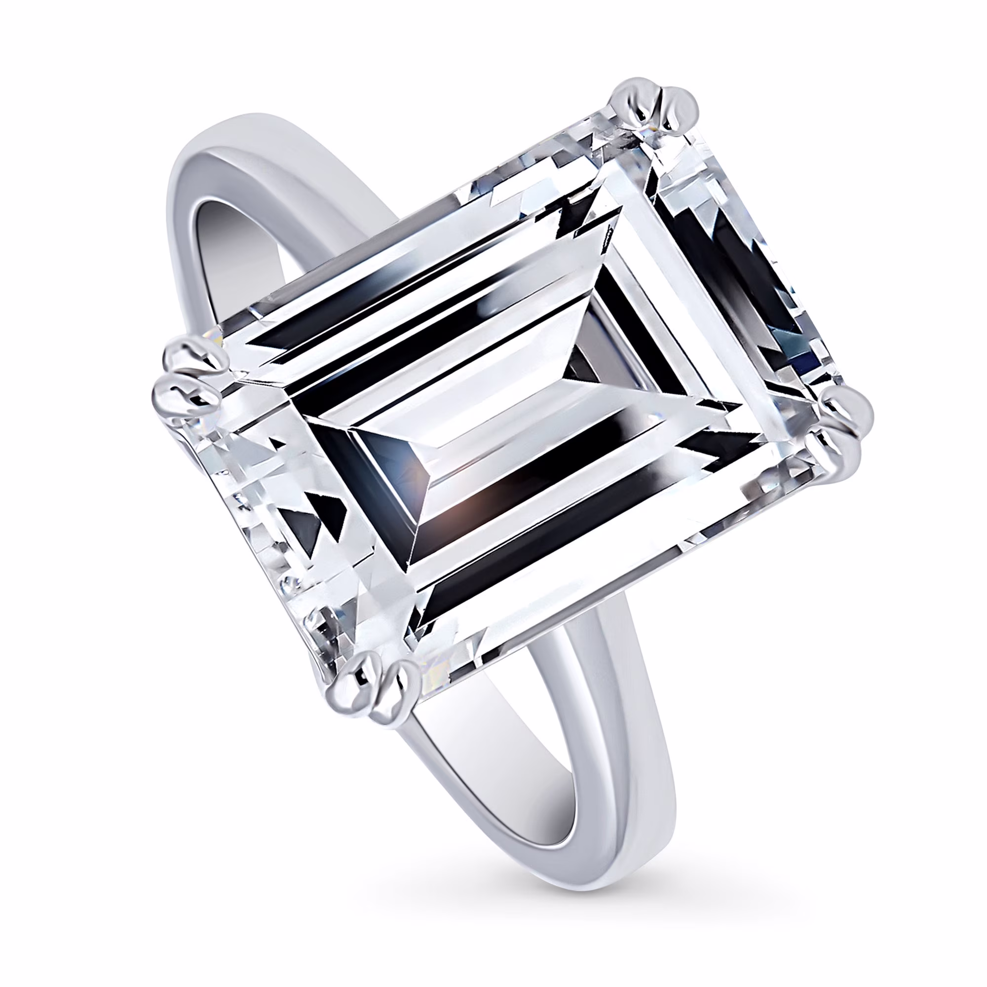 BERRICLE Sterling Silver Solitaire Wedding Engagement Rings 8.5 Carat Emerald Cut Cubic Zirconia CZ Statement Cocktail Ring for Women, Rhodium Plated Size 9