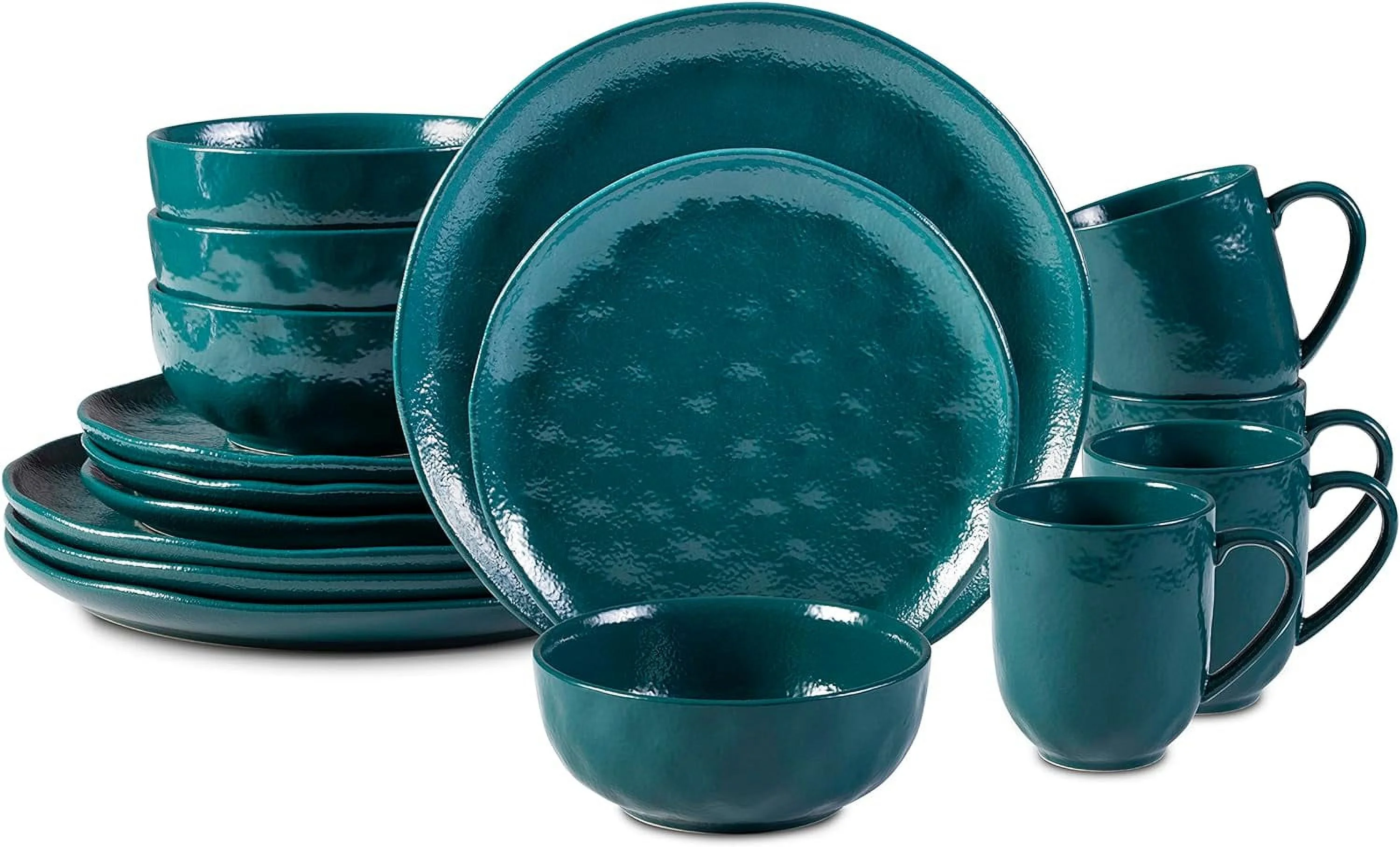 Organic Stoneware Sky Star 16Pc Dinner Set Reactive Glaze Turquoise