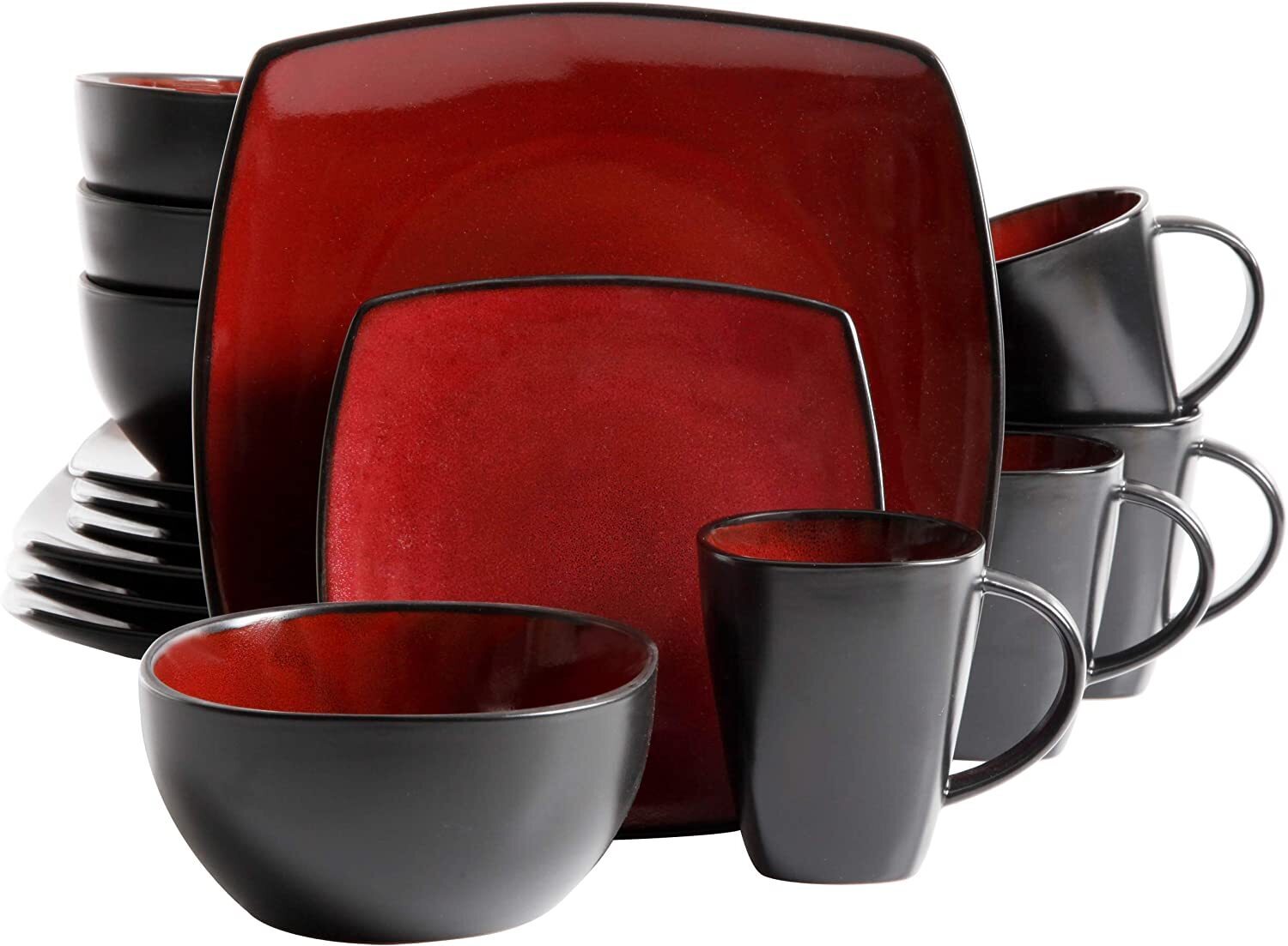 Soho Lounge 16-Piece Square Reactive Glaze Dinnerware Set Red