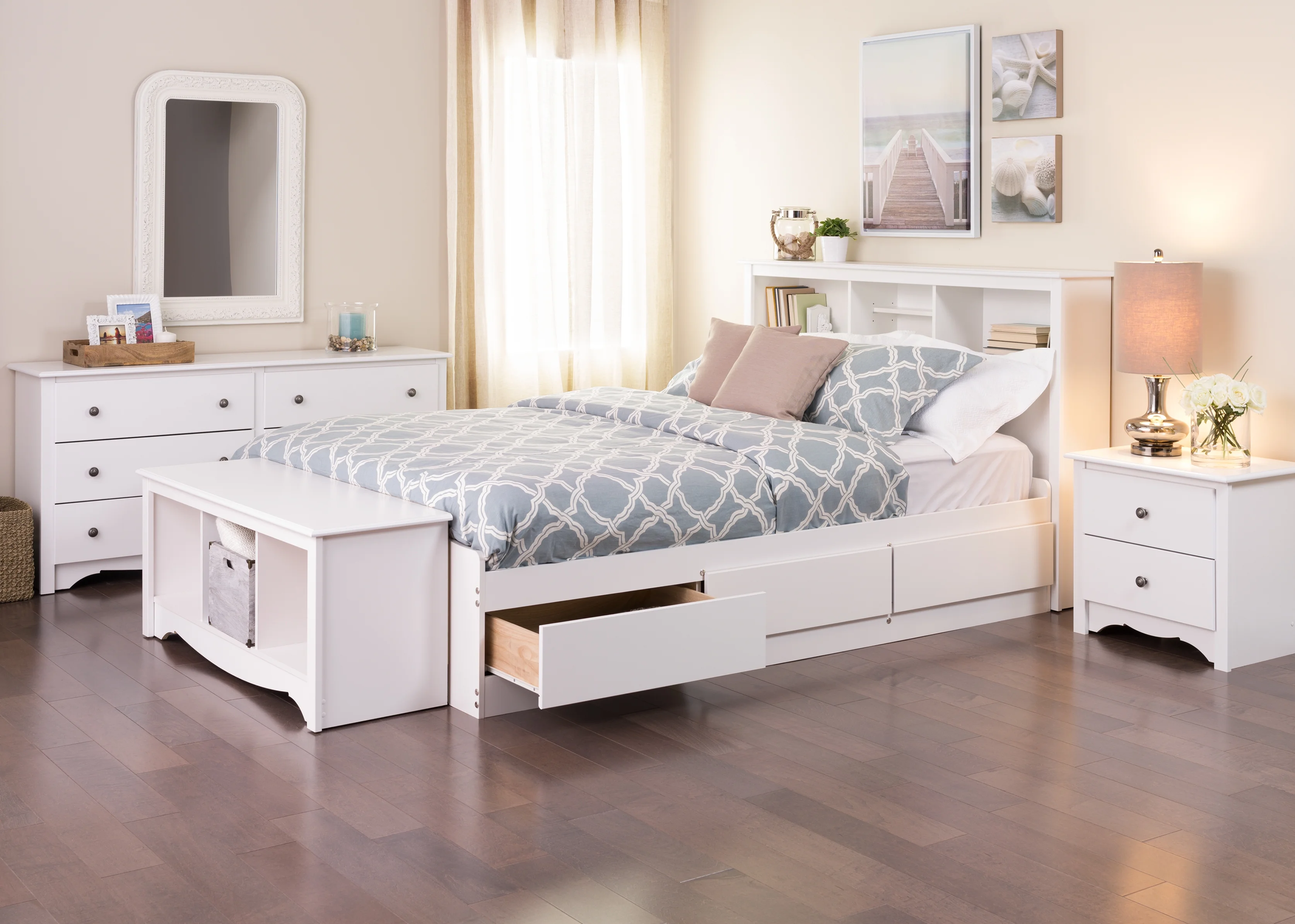 Prepac Monterey 2 Drawer Bedroom Nightstand, White