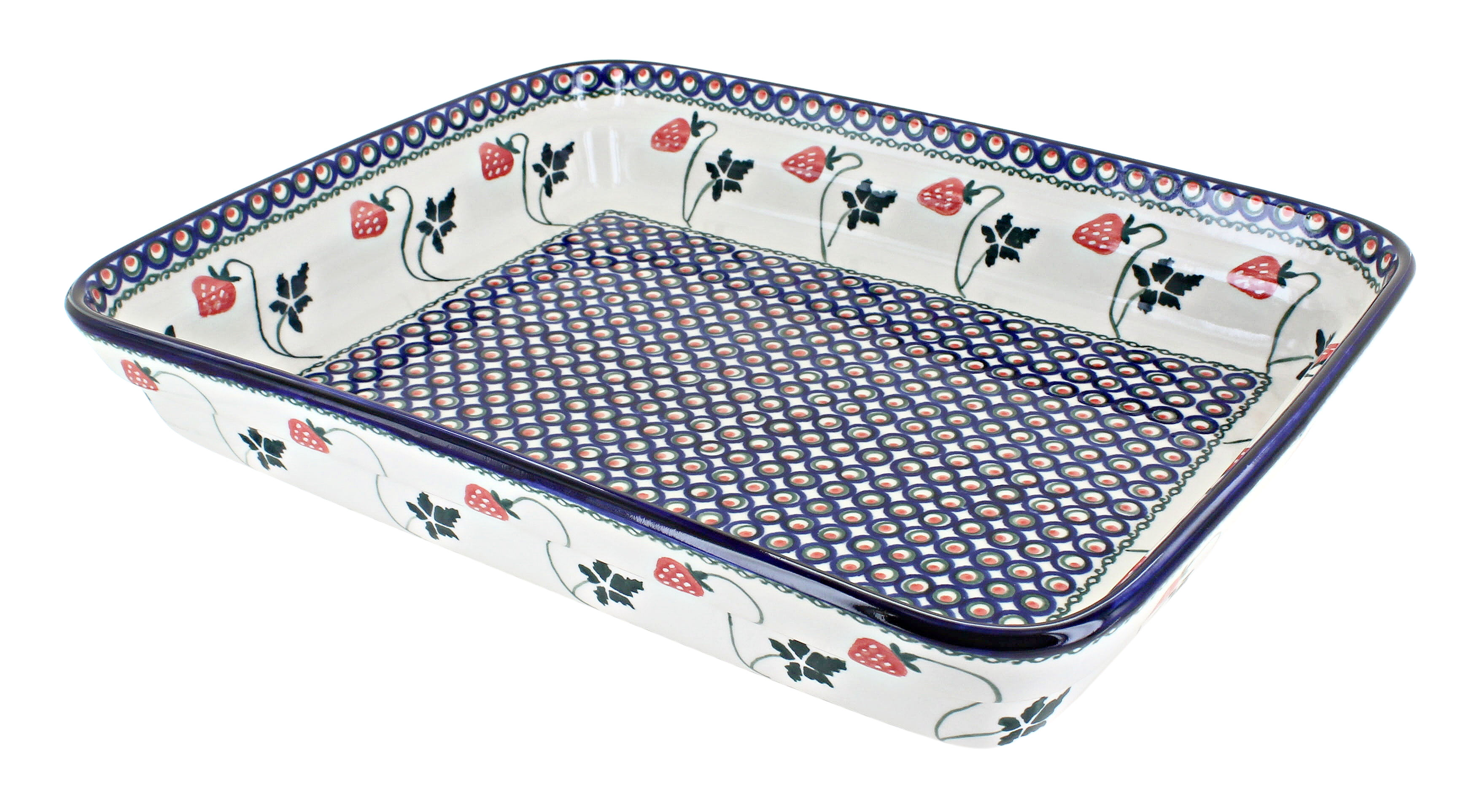 Blue Rose Polish Pottery Strawberry Delight Large Rectangular Baker