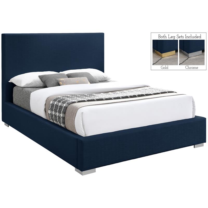 Meridian Furniture Crosby Navy Linen Textured Fabric King Bed