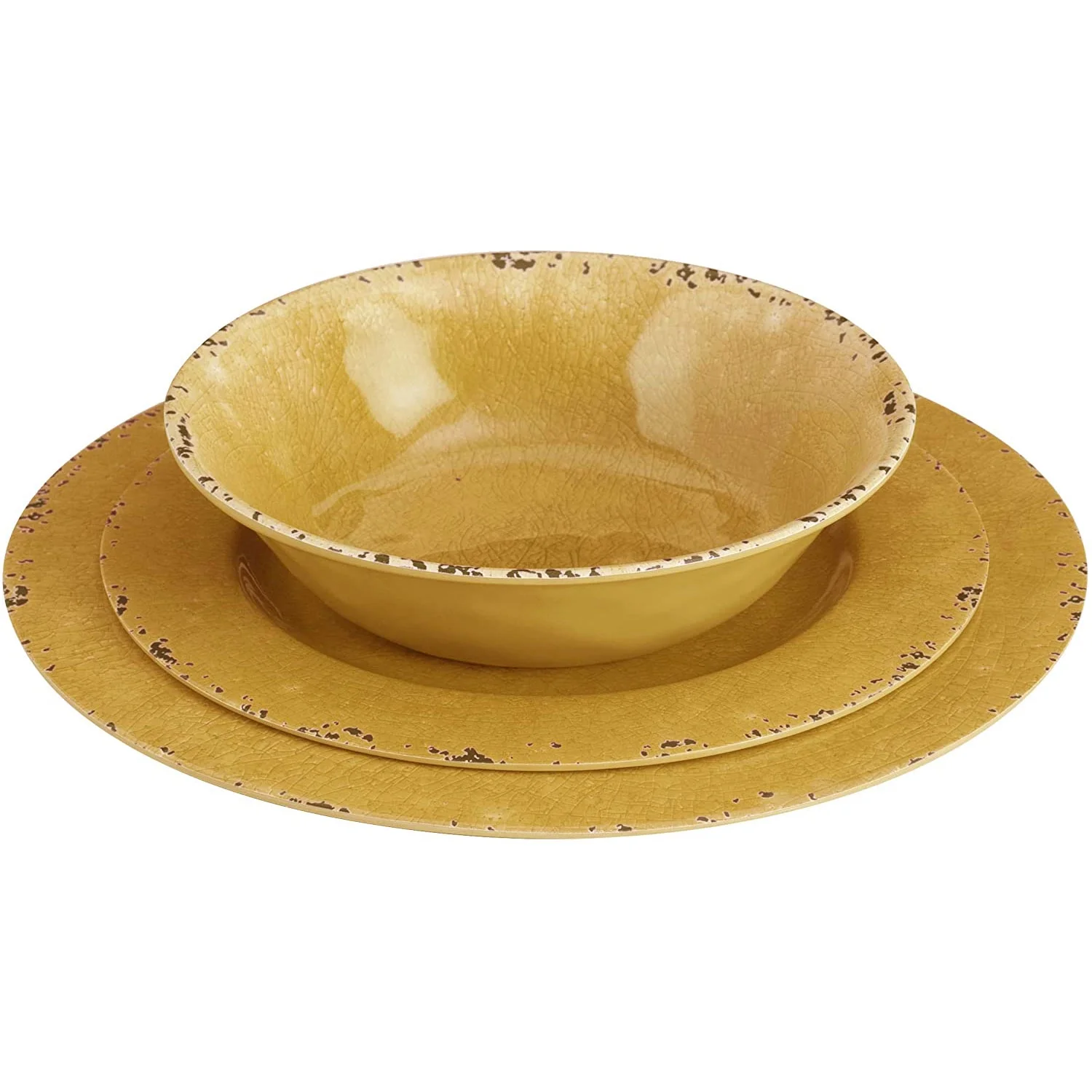 Gibson Studio Line by Laurie Gates 12 Piece Mauna Melamine Dinnerware Golden Yellow