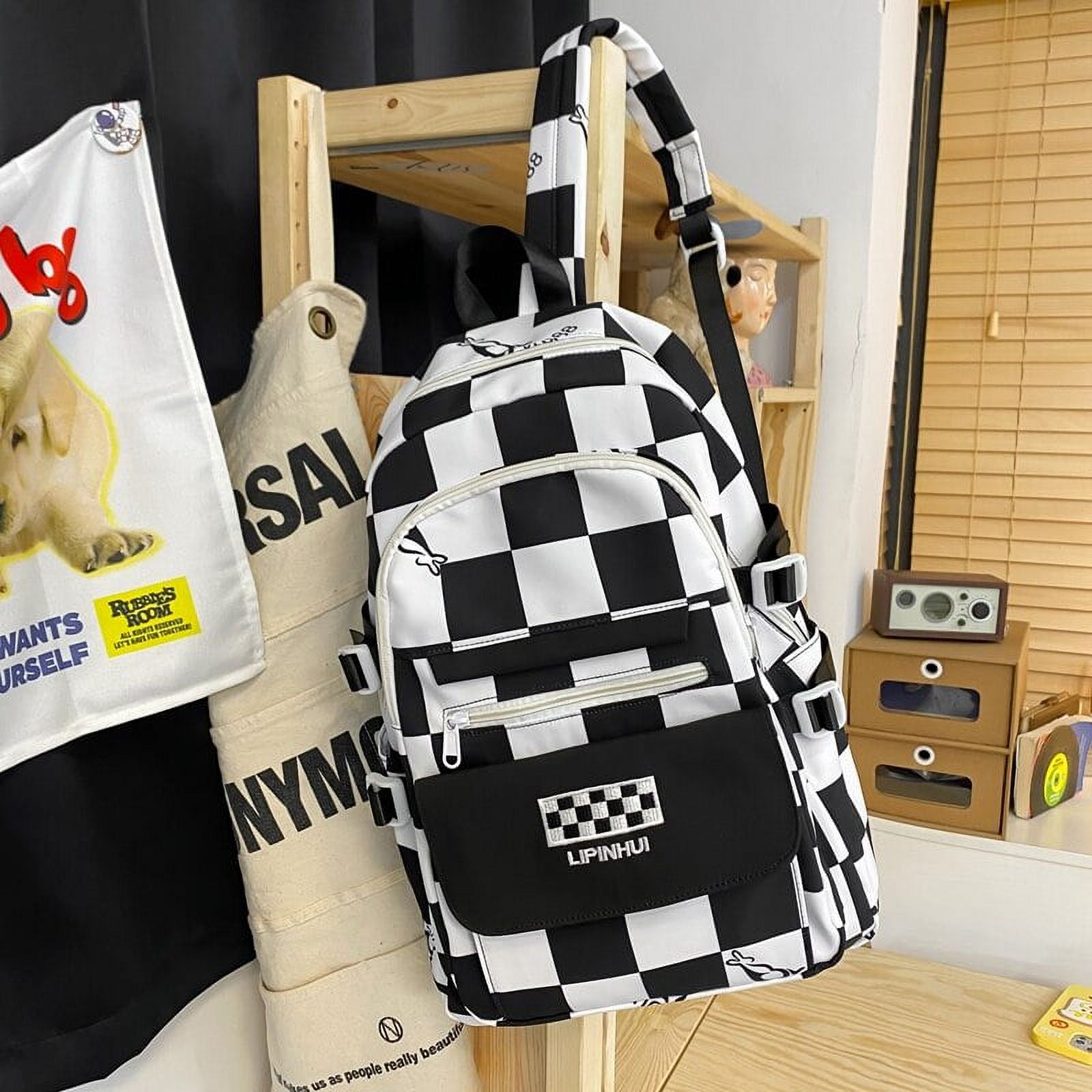 Women Backpack Waterproof Multi-Pocket Nylon Bookbag Preppy Plaid Schoolbag for Adolescent Female Laptop Back Pack Travel Bag