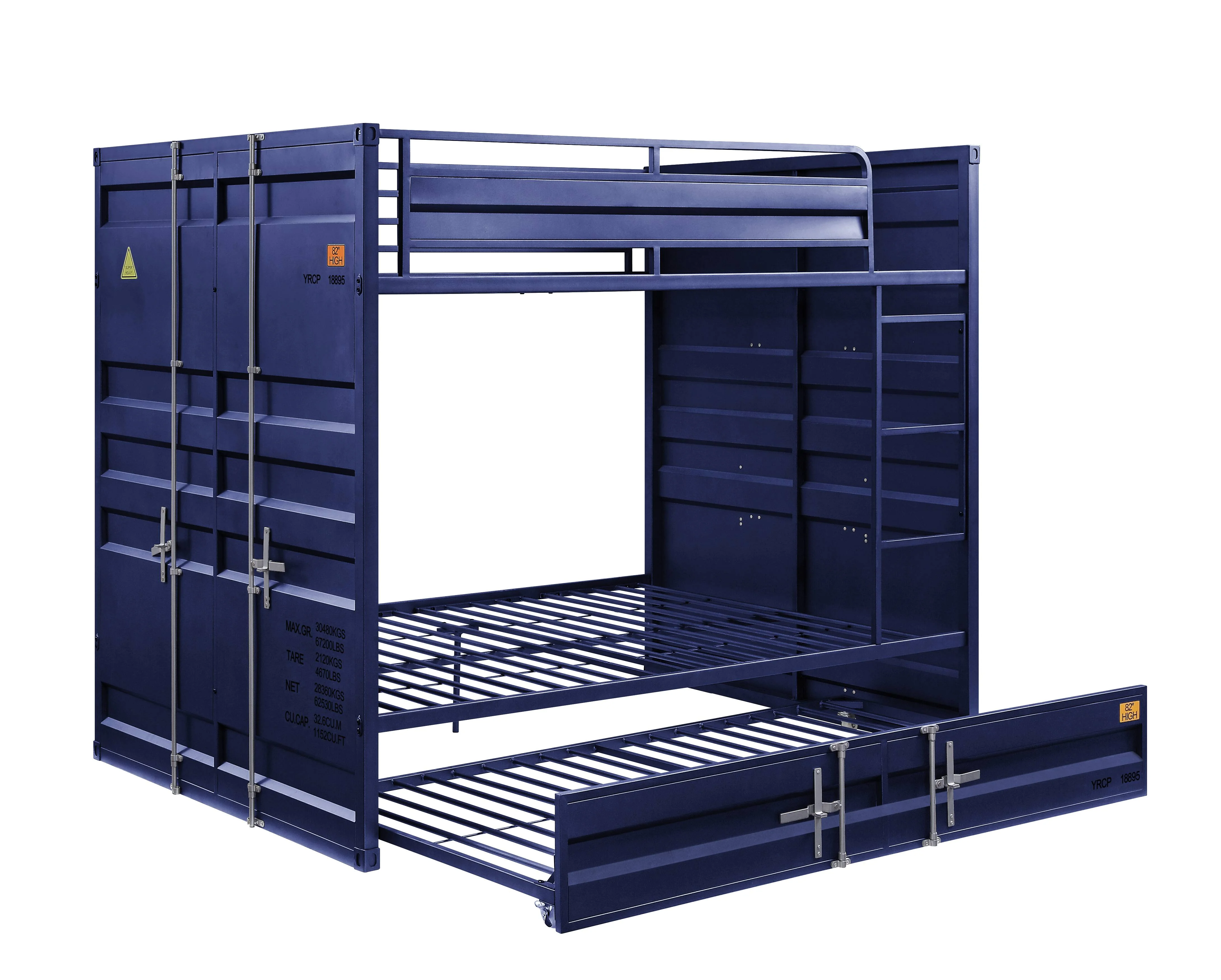 ACME Cargo Full over Full Bunk Bed with Built-In Ladder in Blue Metal