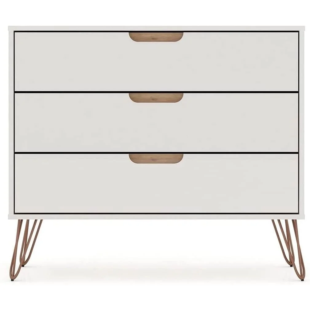 Modern Bedroom Scandinavian Style 3-Drawer Dresser in Off-White Natural Finish