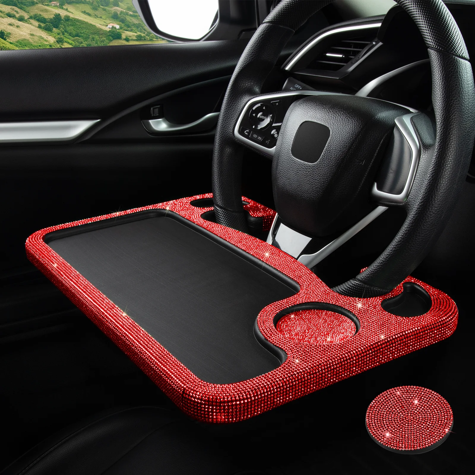 eing Car Eating/Laptop Steering Wheel Desk,Bling Crystal Steering Wheel Tray(16.6
