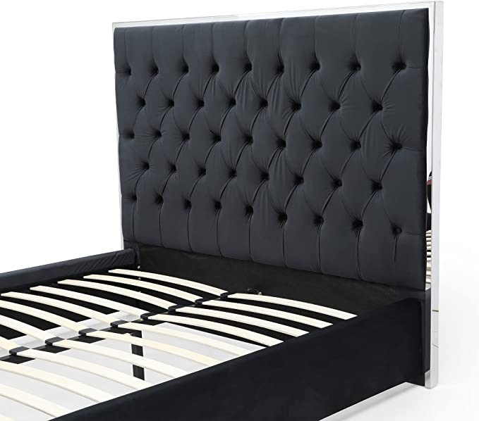 Sophia Velvet Queen Bed with Silver Metal Frame