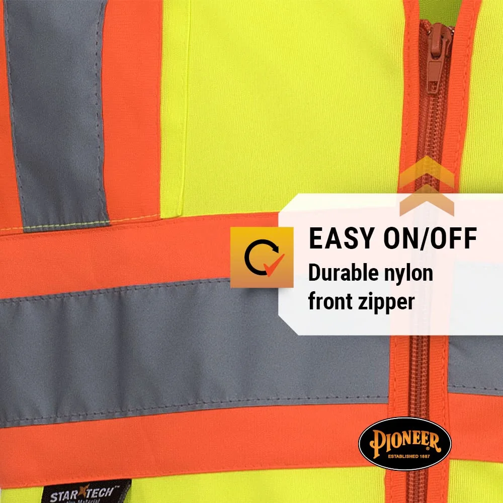 Pioneer High Visibility Tricot Sleeved Safety Vest, Reflective Tape, 4 Pockets, Yellow/Green, Unisex, XL, V1023560U-XL