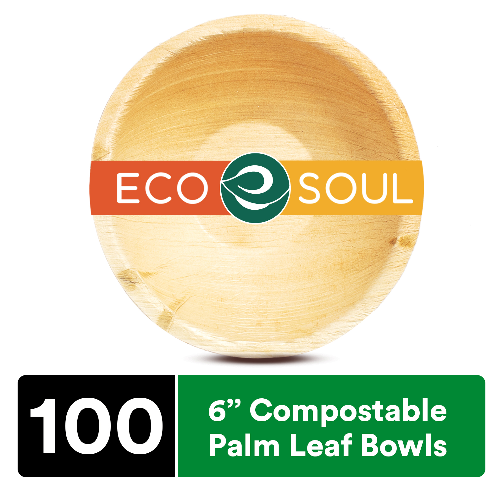 ECO SOUL 100% Compostable 6 Inch 16 Oz Palm Leaf Bowls, 100 Counts | Heavy Duty Bamboo Disposable Bowls | Eco-Friendly Biodegradable Bowls