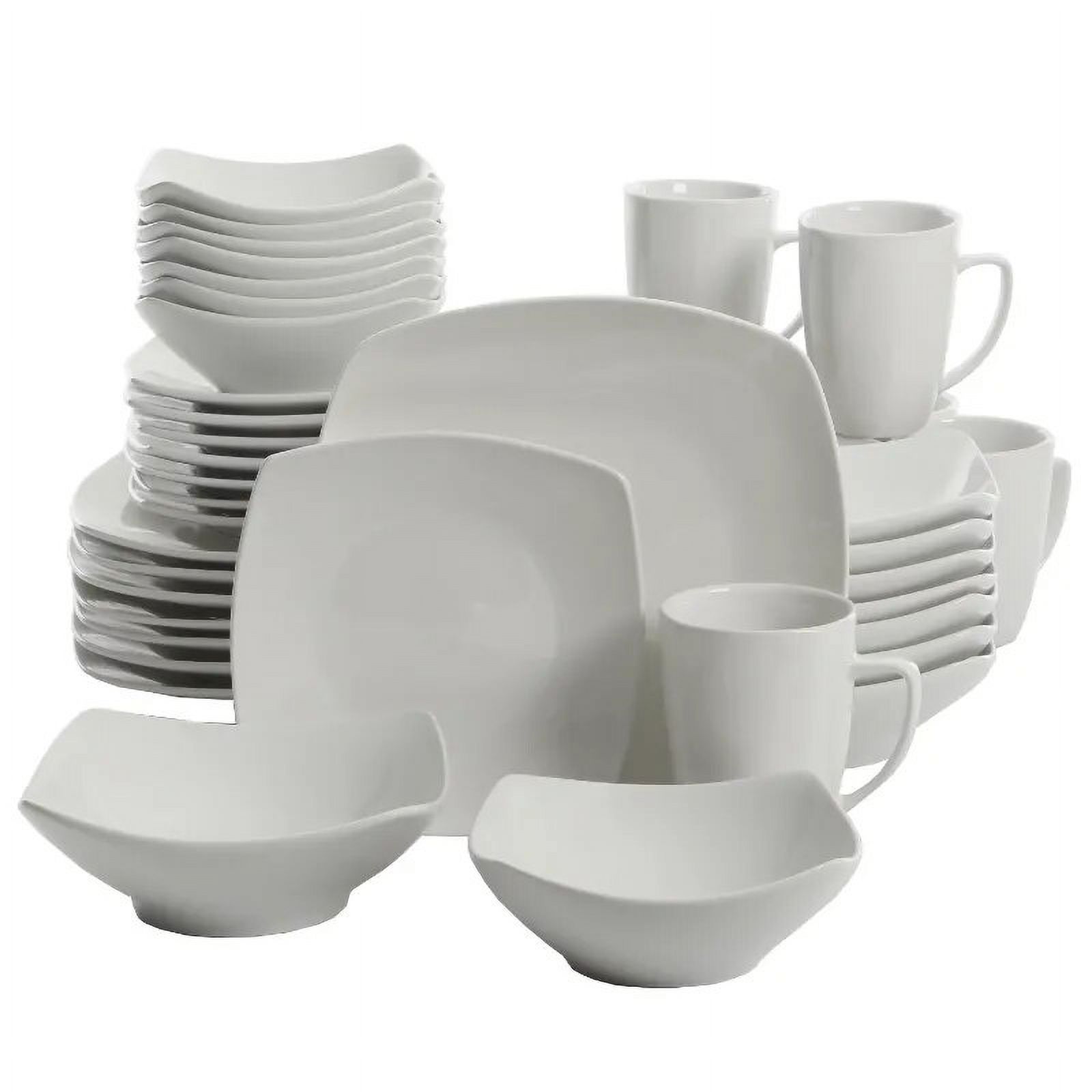 40 Pieces Square Expanded Dinnerware Set with Plates Bowls Mugs for Stylish Dining, Dinnerware sets with mugs