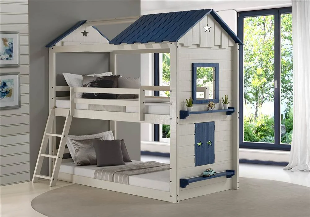 Donco Kids PD-1580TTLGB Twin Over Star Gaze Bunk Bed, Grey & Blue