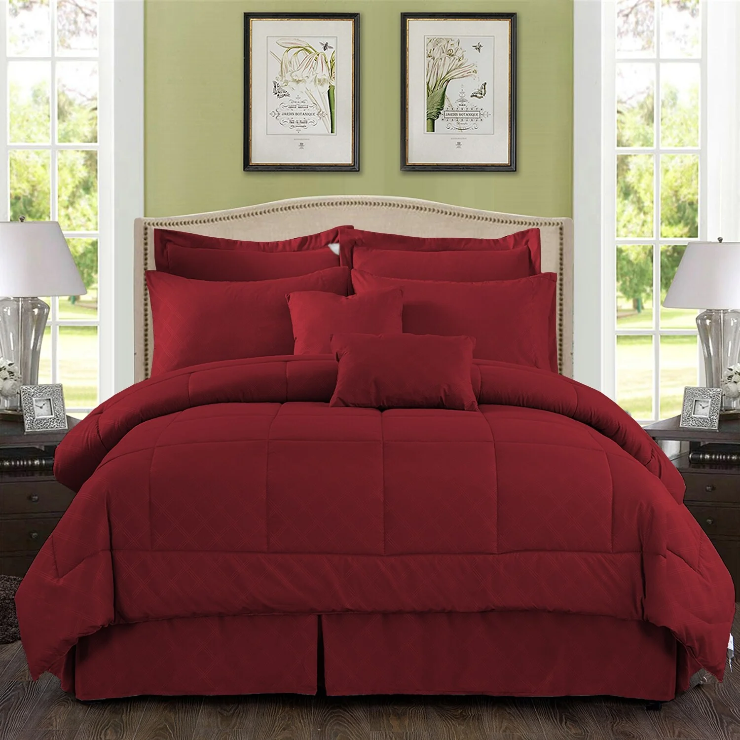 10-piece Solid Color Microfiber Comforter and Sheets Set Burgundy King - Cal King