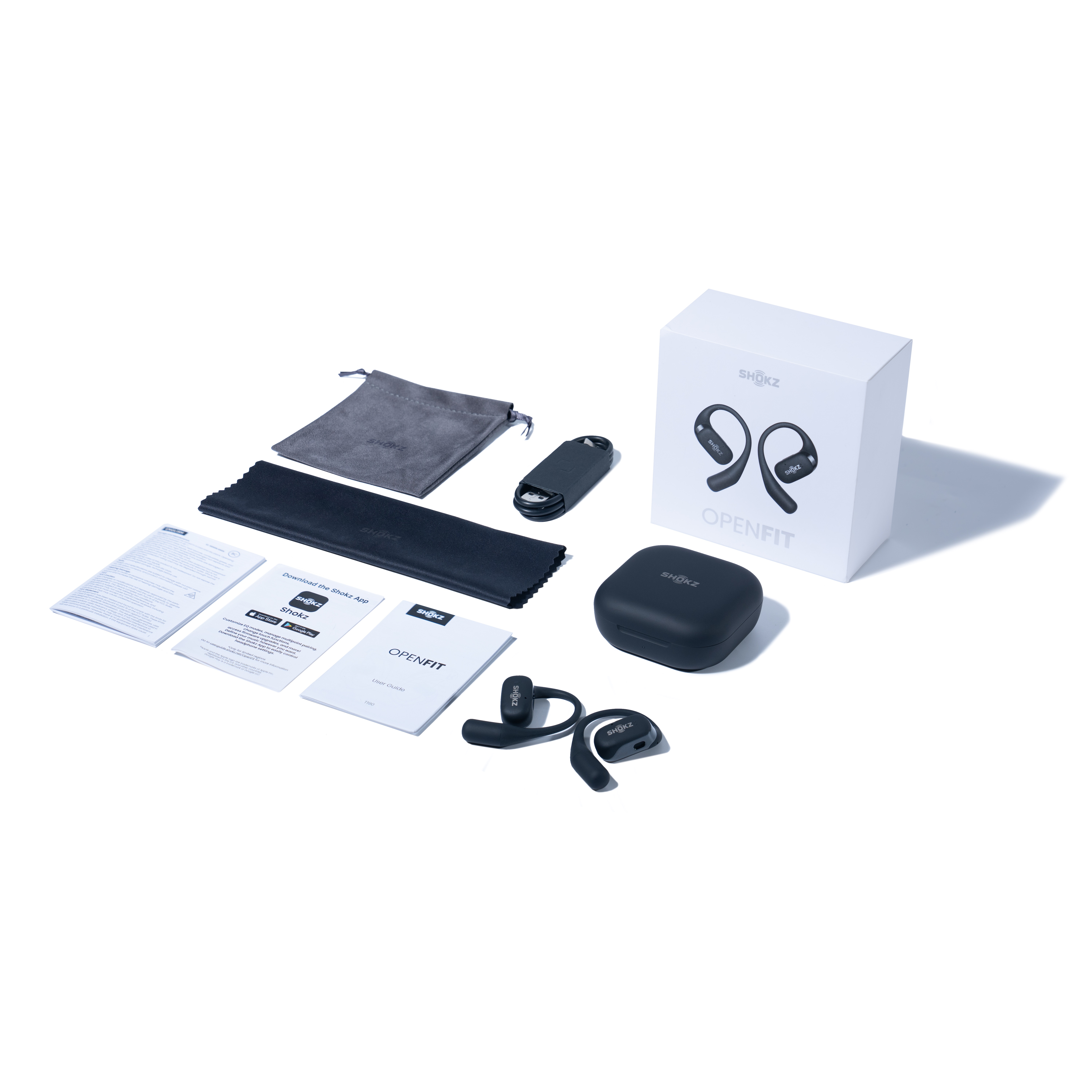 SHOKZ OpenFit - Open-Ear True Wireless Bluetooth Headphones with Microphone, Earbuds with Earhooks, Sweat Resistant, Fast Charging, 28HRS Playtime, Compatible with iPhone & Android