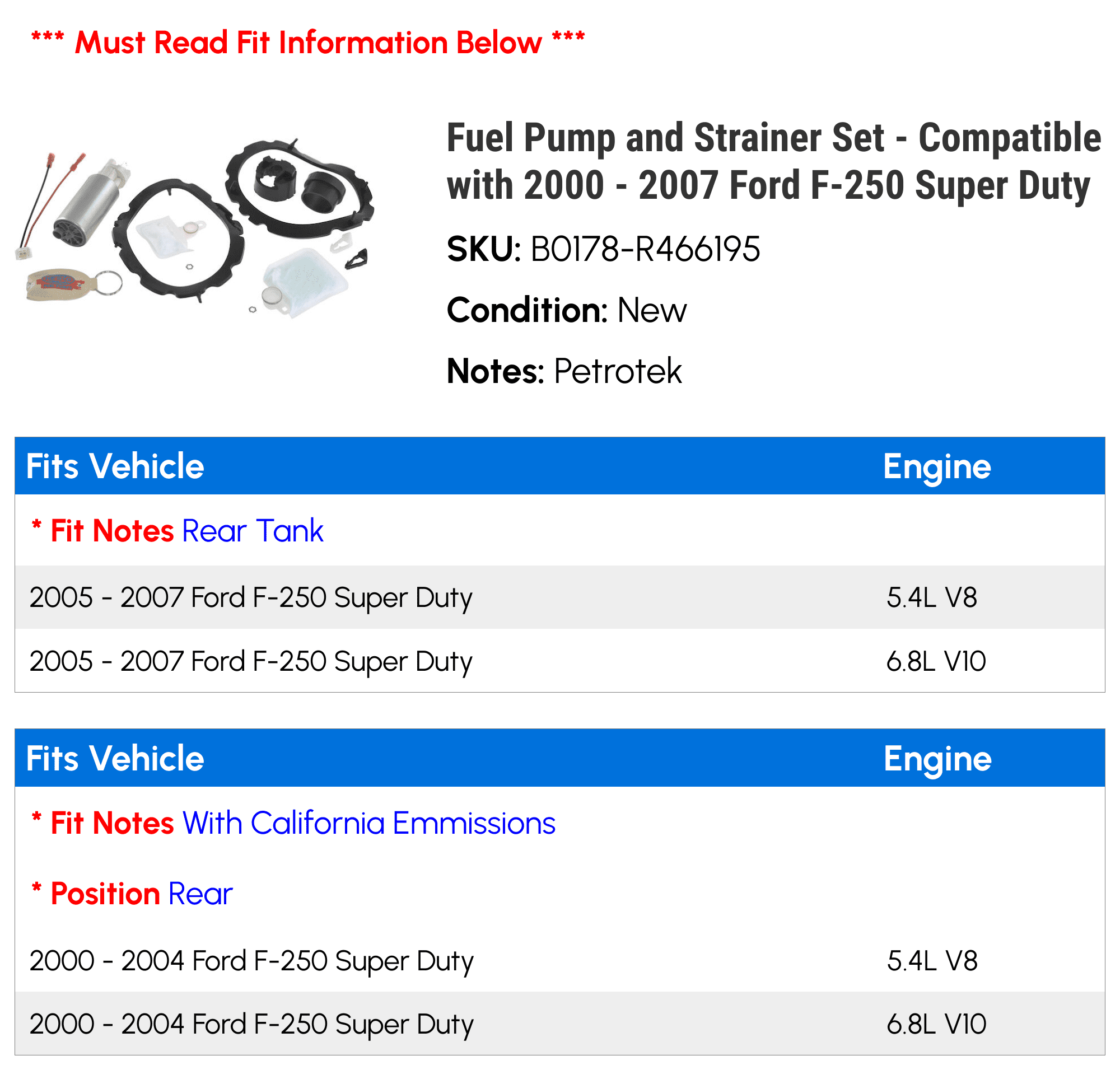Fuel Pump and Strainer Set - Compatible with 2000 - 2007 Ford F-250 Super Duty 2001 2002 2003 2004 2005 2006