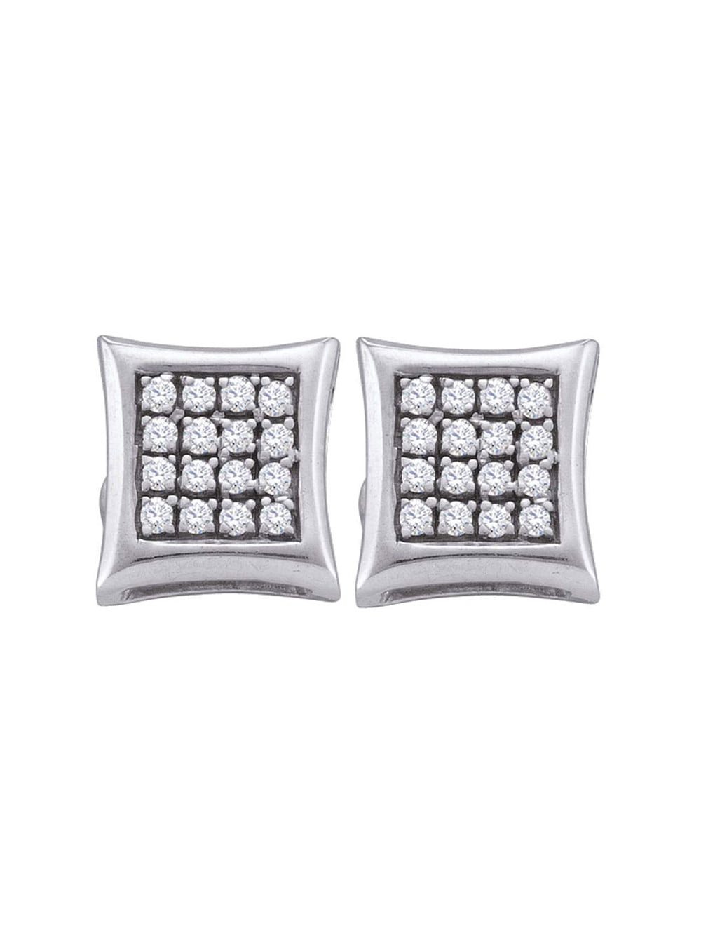 Sterling Silver Womens Round Diamond Square Kite Cluster Earrings 1/6 Cttw