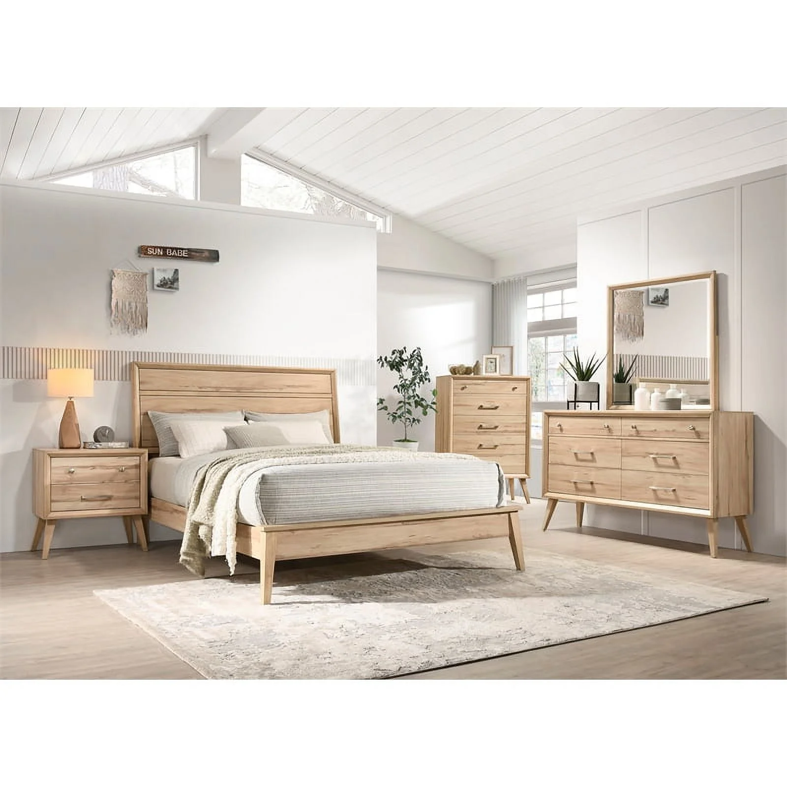 Lexicon Marrin Contemporary Wood Queen Panel Bed in Natural Oak
