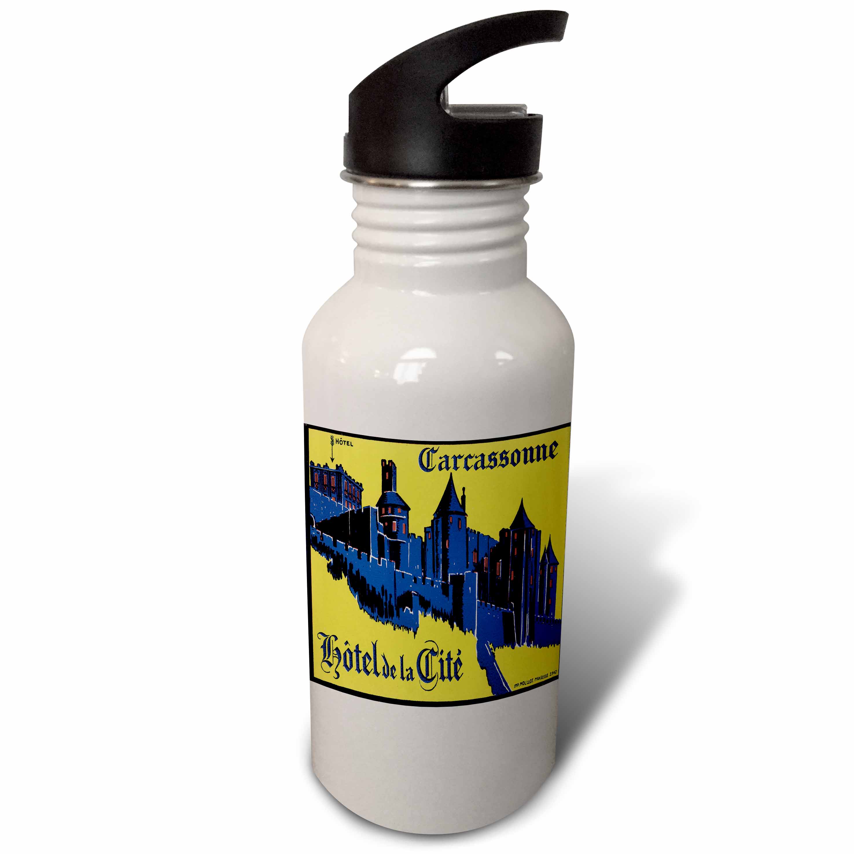 Vintage Hotel de la Cite Carcassonne France Luggage Label 21 oz Sports Water Bottle wb-129878-1