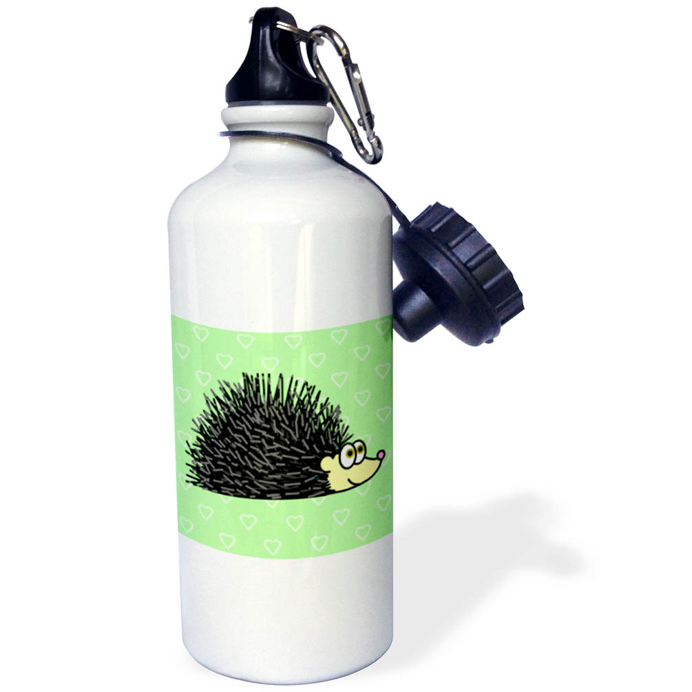 Cute Hedgehog and Hearts Design Green 21 oz Sports Water Bottle wb-13849-1