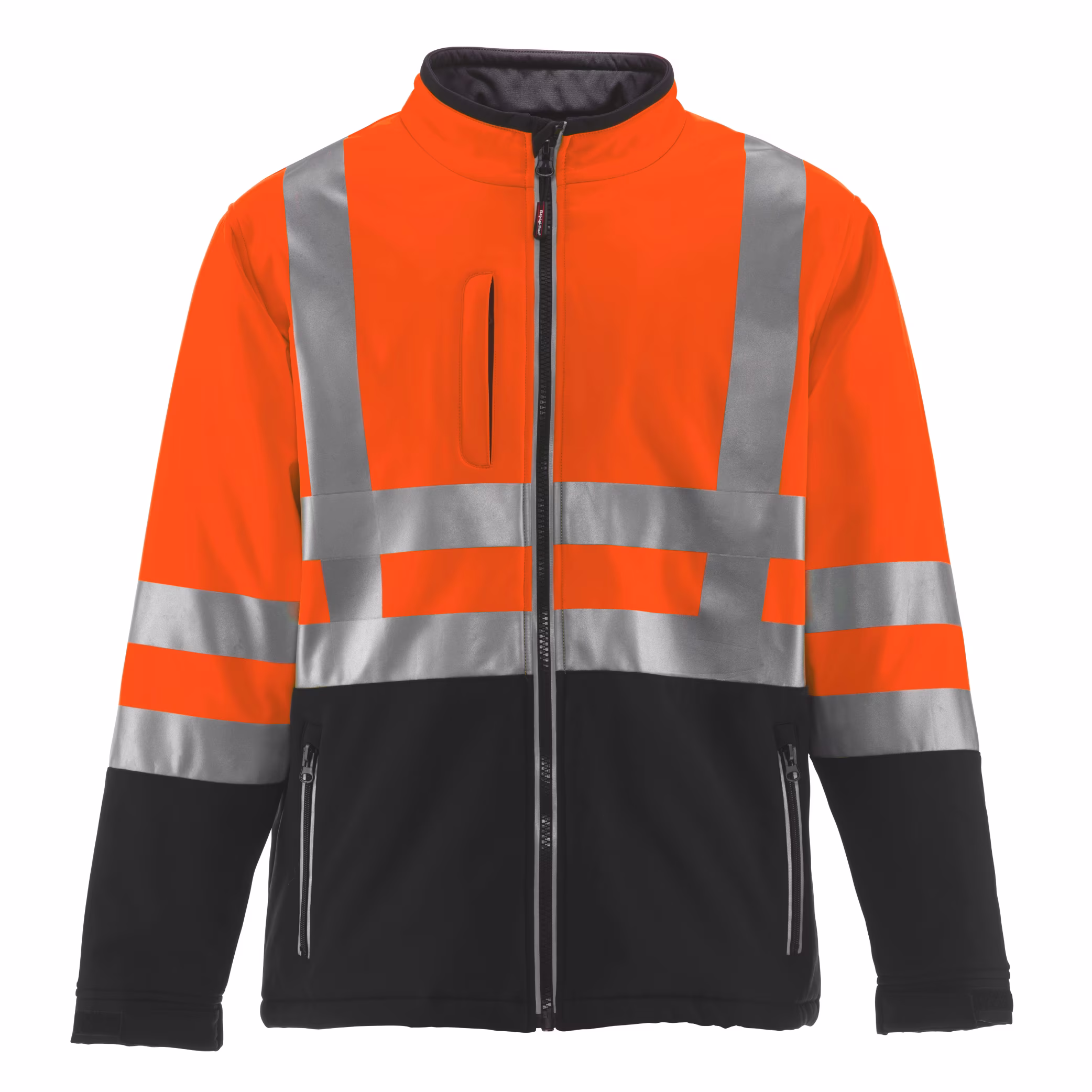 RefrigiWear Mens High Visibility Insulated Softshell Jacket with Reflective Tape (Black/Orange, 5XL)