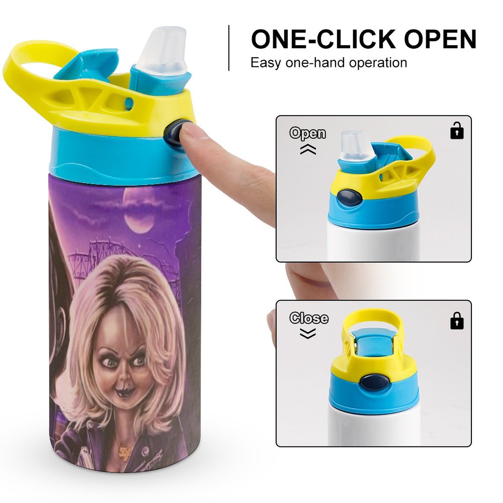 Bride Of Chucky Film Kid's Insulated Water Bottle With Straw Vacuum Stainless Steel Cup Leak-Proof Children Toddler Thermoses