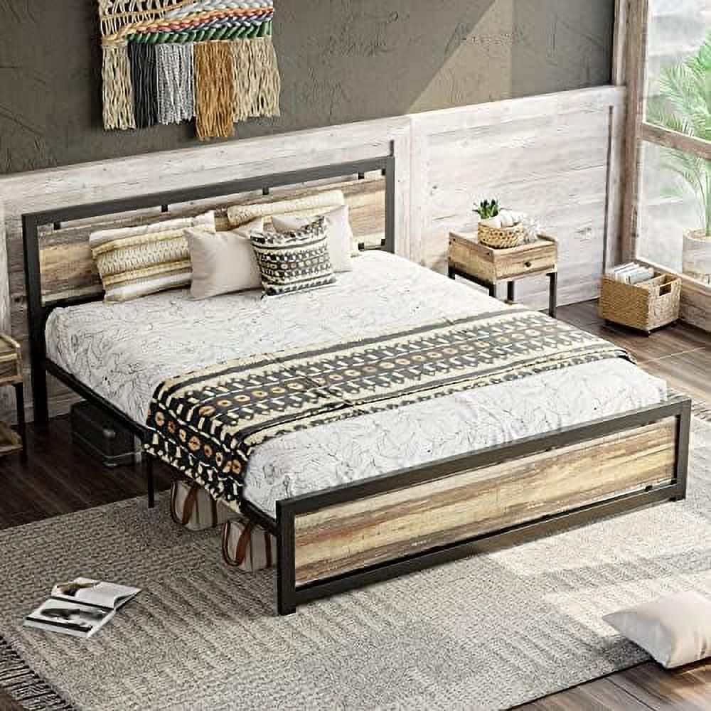 KHBIULIFE Industrial Full Bed Frame with Headboard and Footboard  Strong 4 U-Shaped Support Frames & 2 Independent Support Rods & 9 Support Legs  Noise-Free  No Box Spring Needed