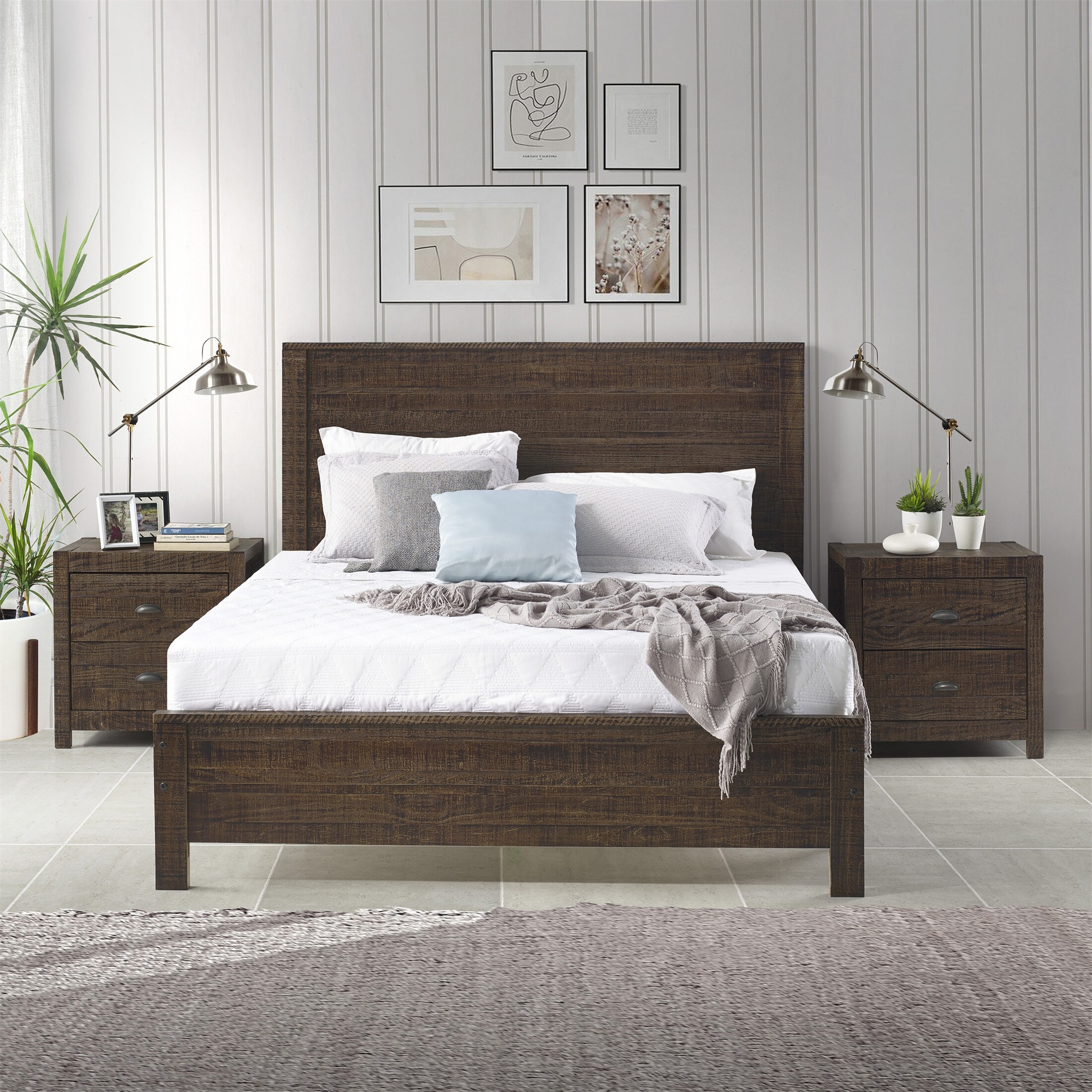 YJTONWIN Solid Pinewood Twin Size Bed Box Spring Needed Rustic Espresso