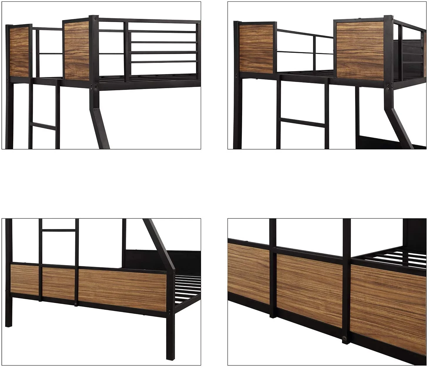 Churanty Twin Over Full Bunk Bed Study Metal Bed Frame with Ladder and Safety Rails Home Bedroom Furniture