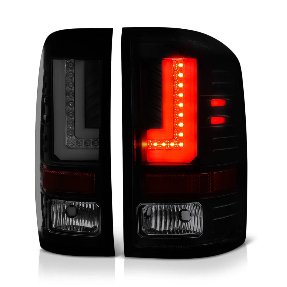 VIPMotoZ 2016-2018 GMC Sierra 1500 L-Shape Neon Tube LED Tail Lights - [Factory LED Taillamp Model] - Matte Black Housing, Smoke Lens, Driver & Passenger Side