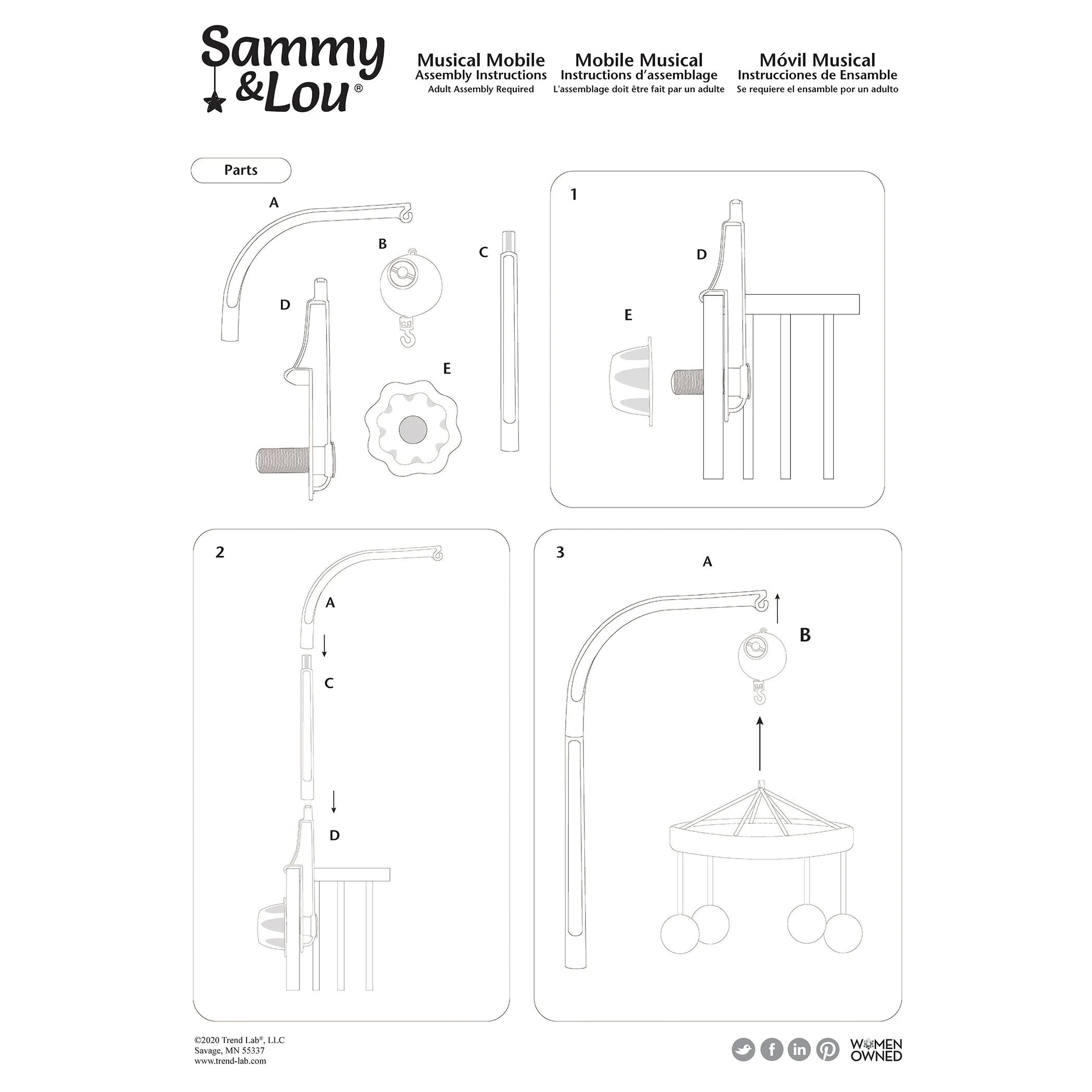 Sammy & Lou Girl Sweet Forest Friends Musical Crib Mobile, Fox Character