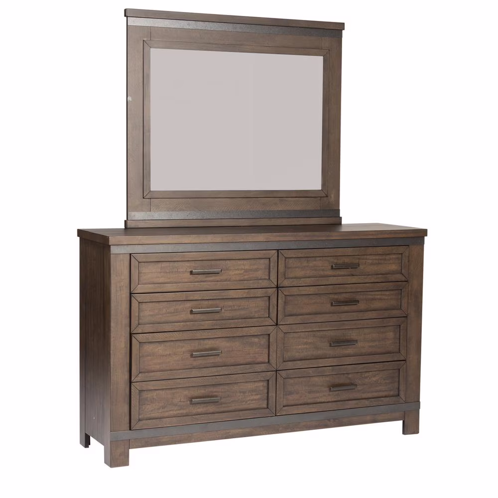 Liberty Furniture Dresser & Mirror (759-BR-DM), Rock Beaten Gray Finish with Saw Cuts