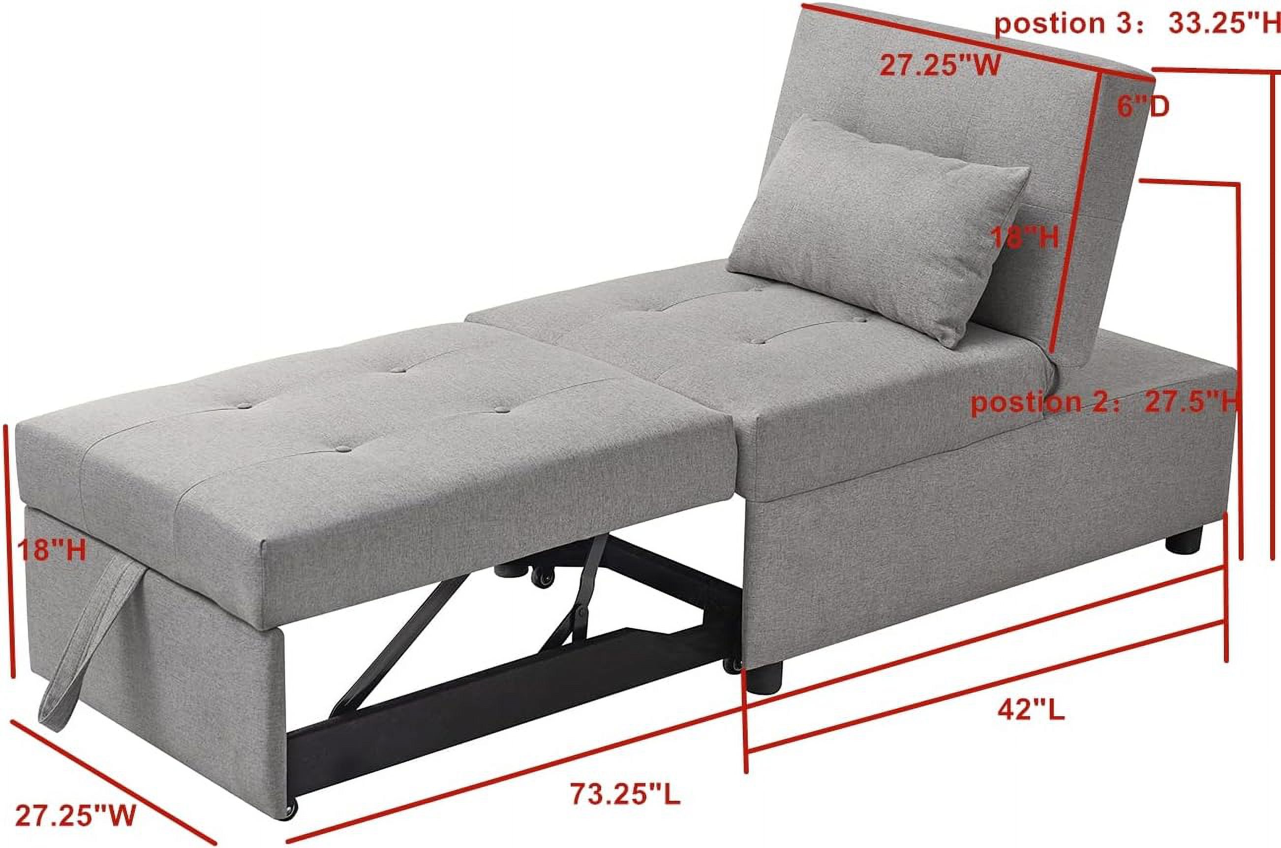 MultiFunction Ottoman, Sofa Bed Sleeper, Convertible Chair, Light Grey