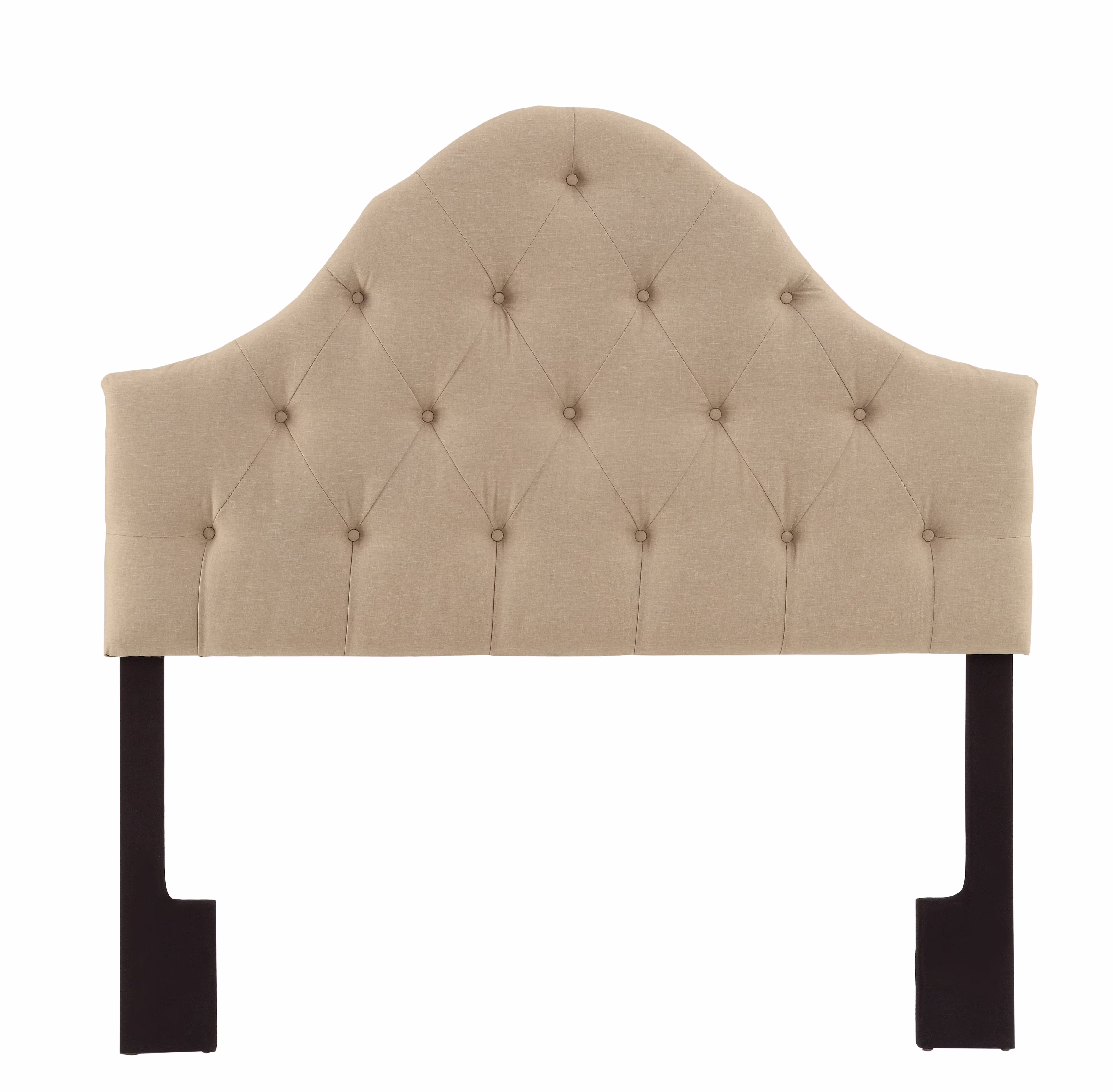 Curved Button Tufted Upholstered Queen Headboard in Hayden Beige