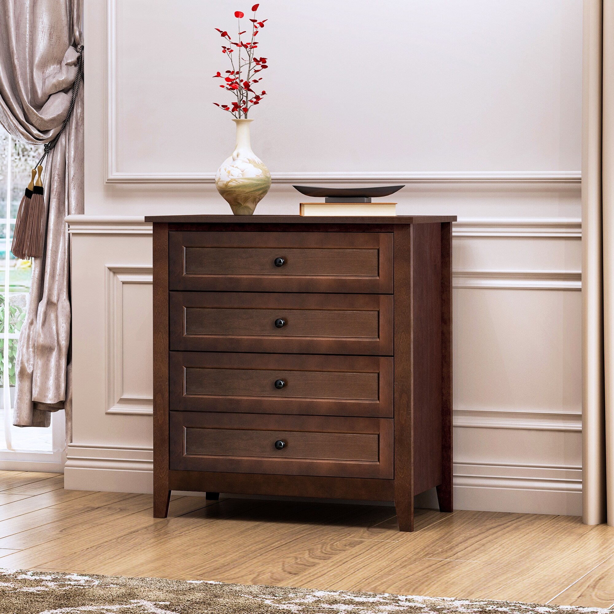 BESTCOSTY Retro 4-Drawer Dresser Cabinet