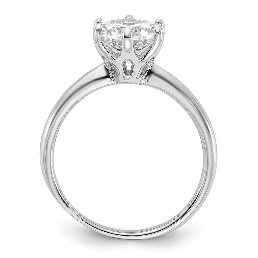 Auriga 925 Sterling Silver Rhodium-plated 9mm CZ 6 Prong Solitaire Ring for Women Size- 6